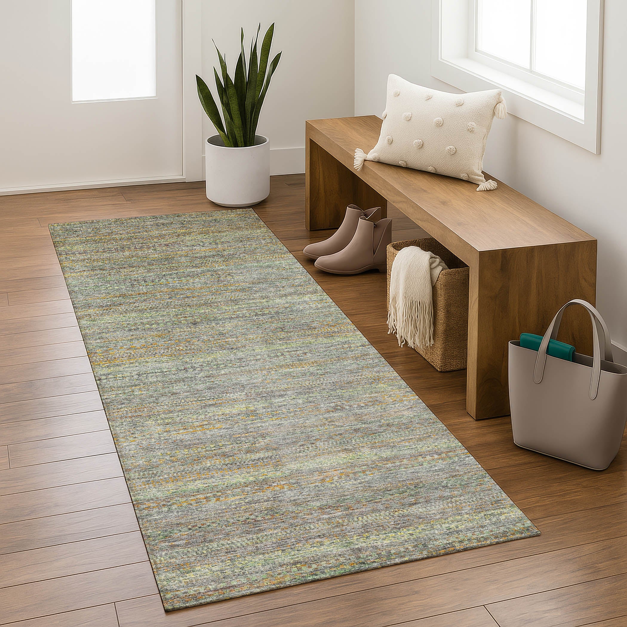 Santorini Machine Washable Transitional Gray Rug 2'3" x 7'6" #shape_Runner