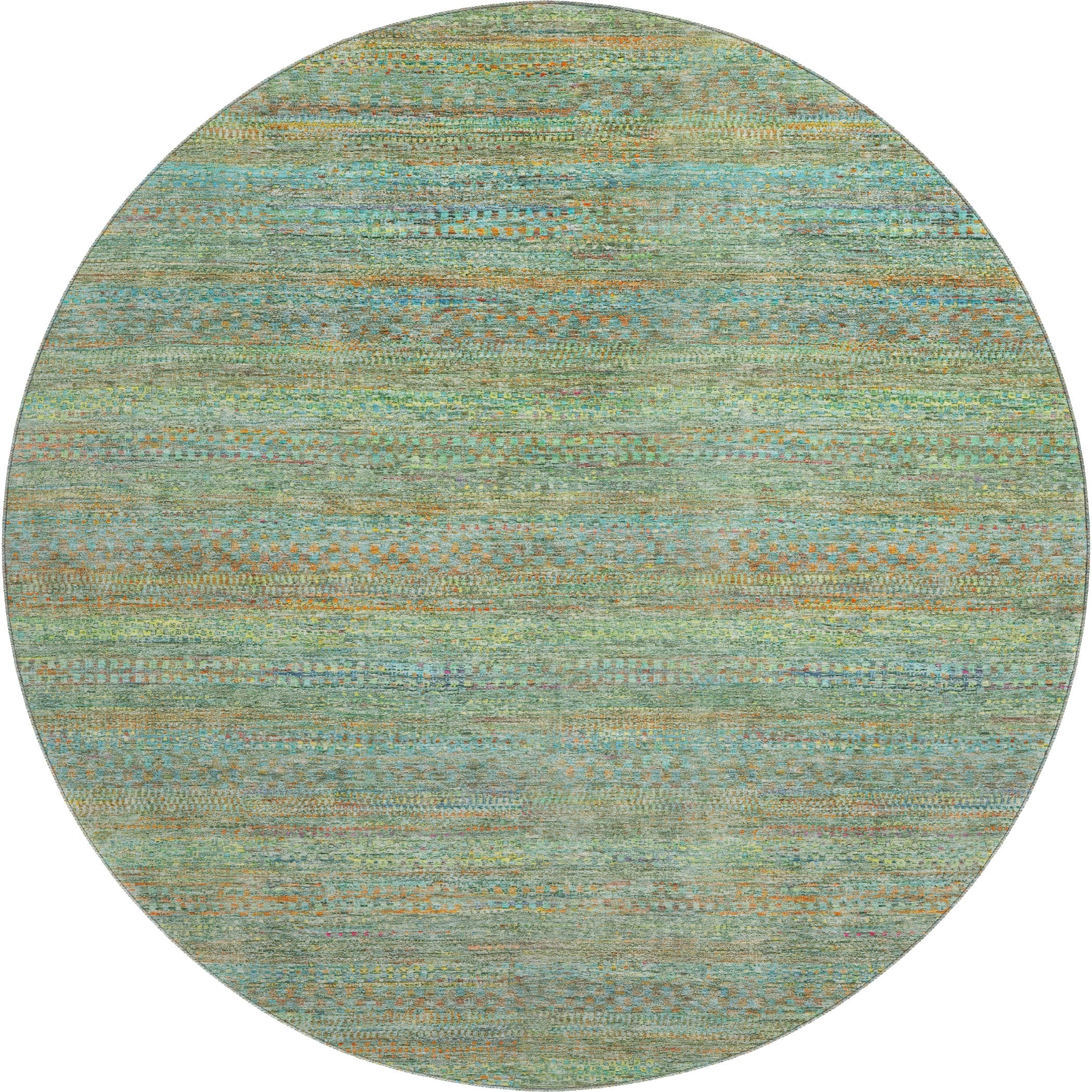 Santorini Machine Washable Transitional Green Rug 8' x 8' #shape_Round