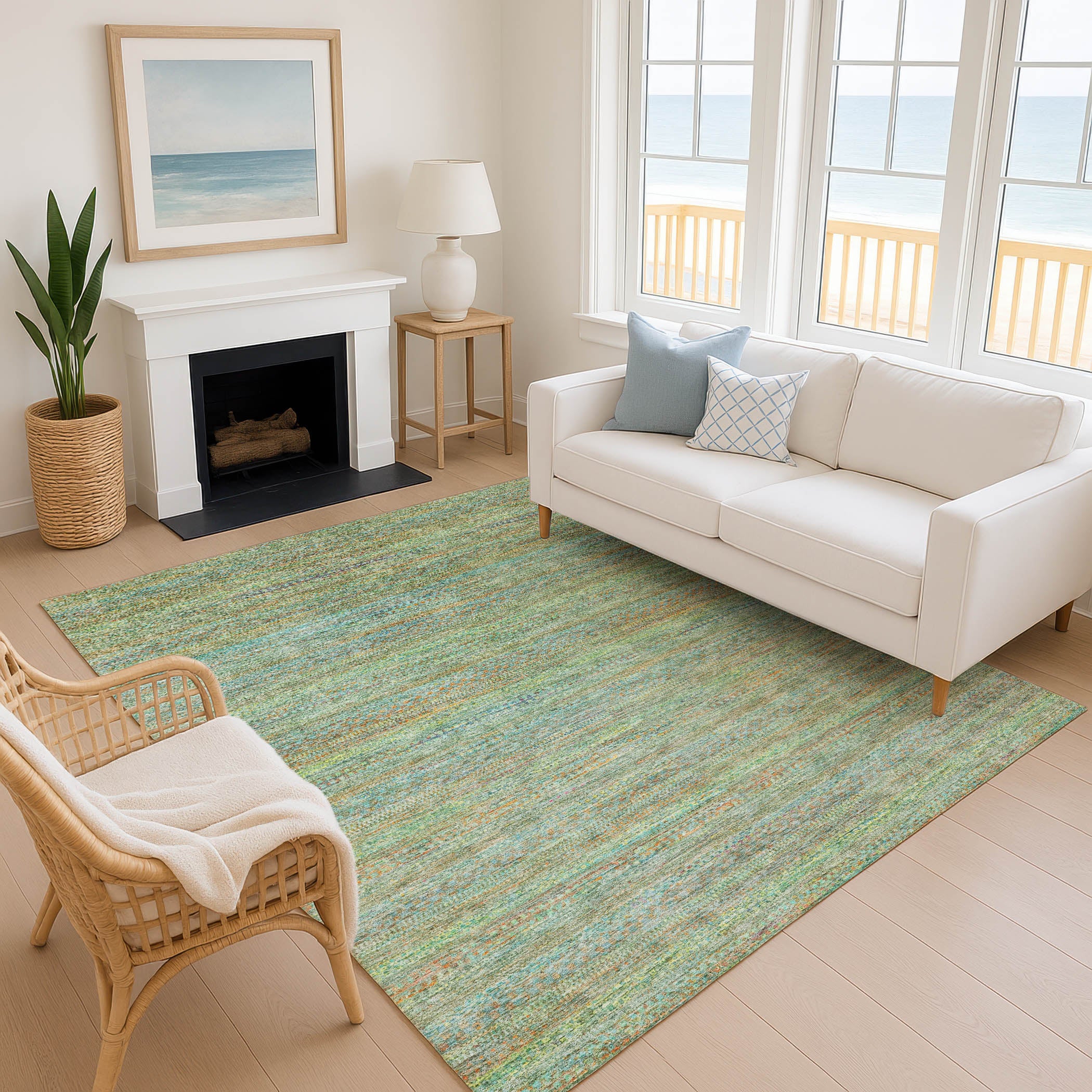 Santorini Machine Washable Transitional Green Rug 2'6" x 3'10" #shape_Rectangle