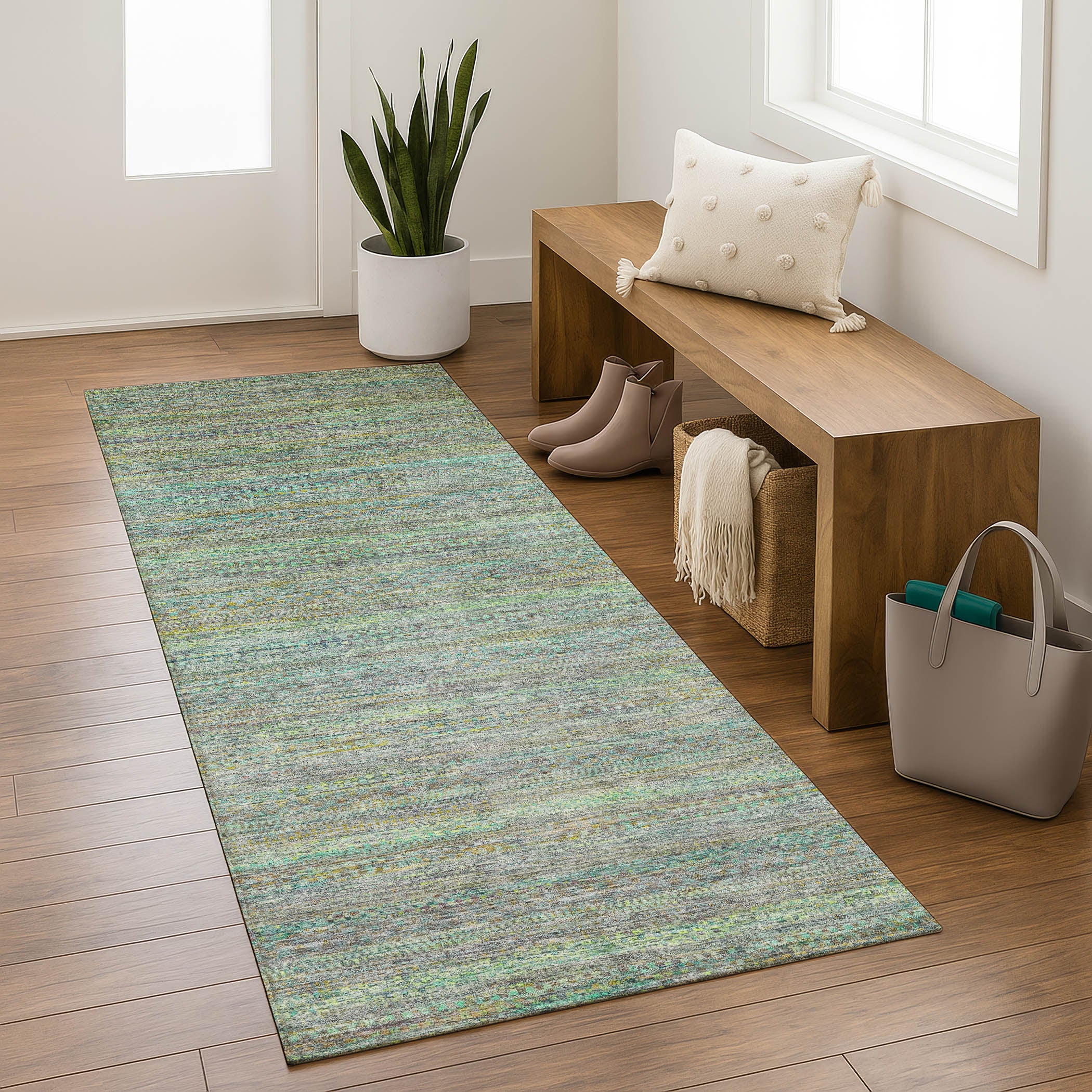 Santorini Machine Washable Transitional Pewter Gray Rug 2'3" x 7'6" #shape_Runner
