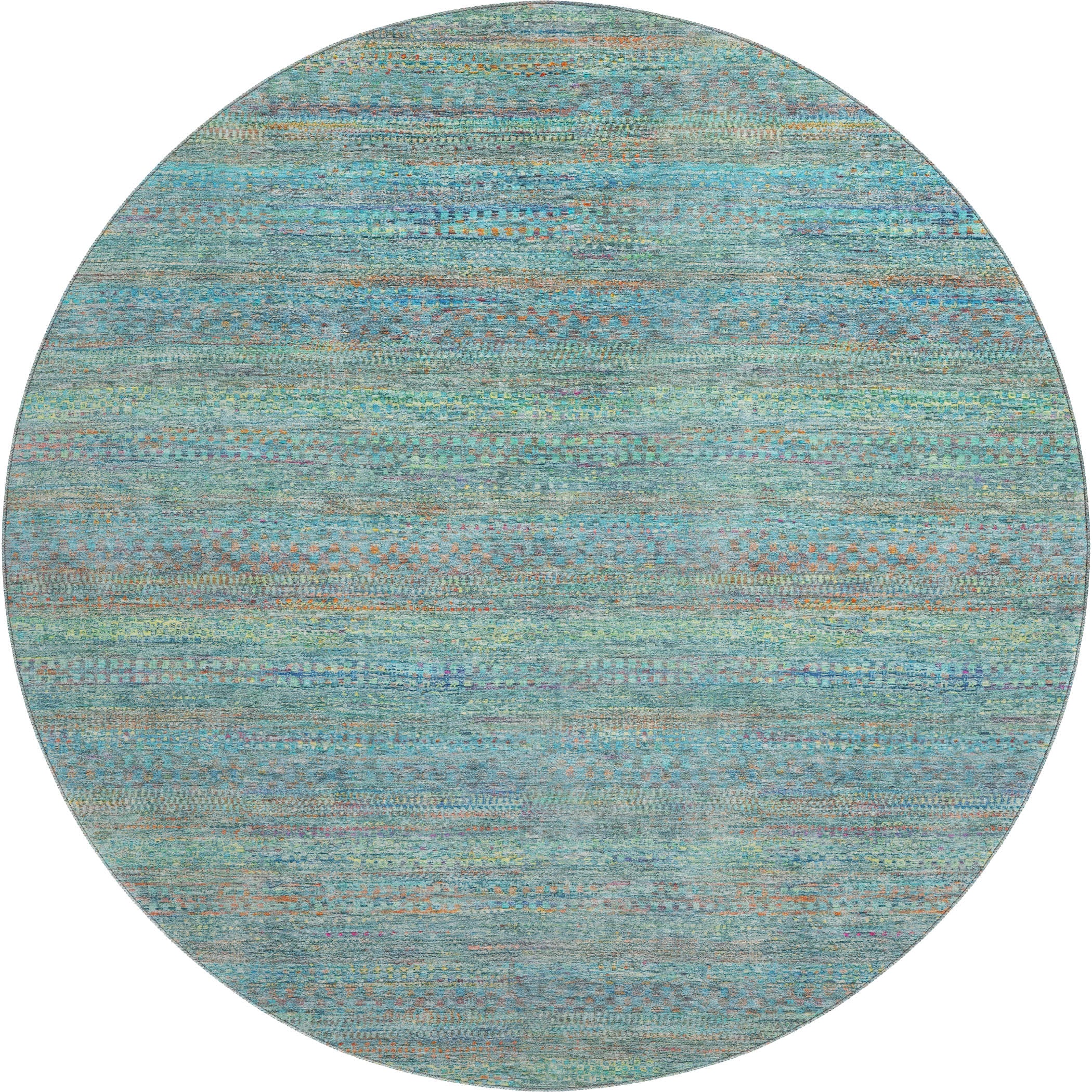 Santorini Machine Washable Transitional Teal Rug 8' x 8' #shape_Round