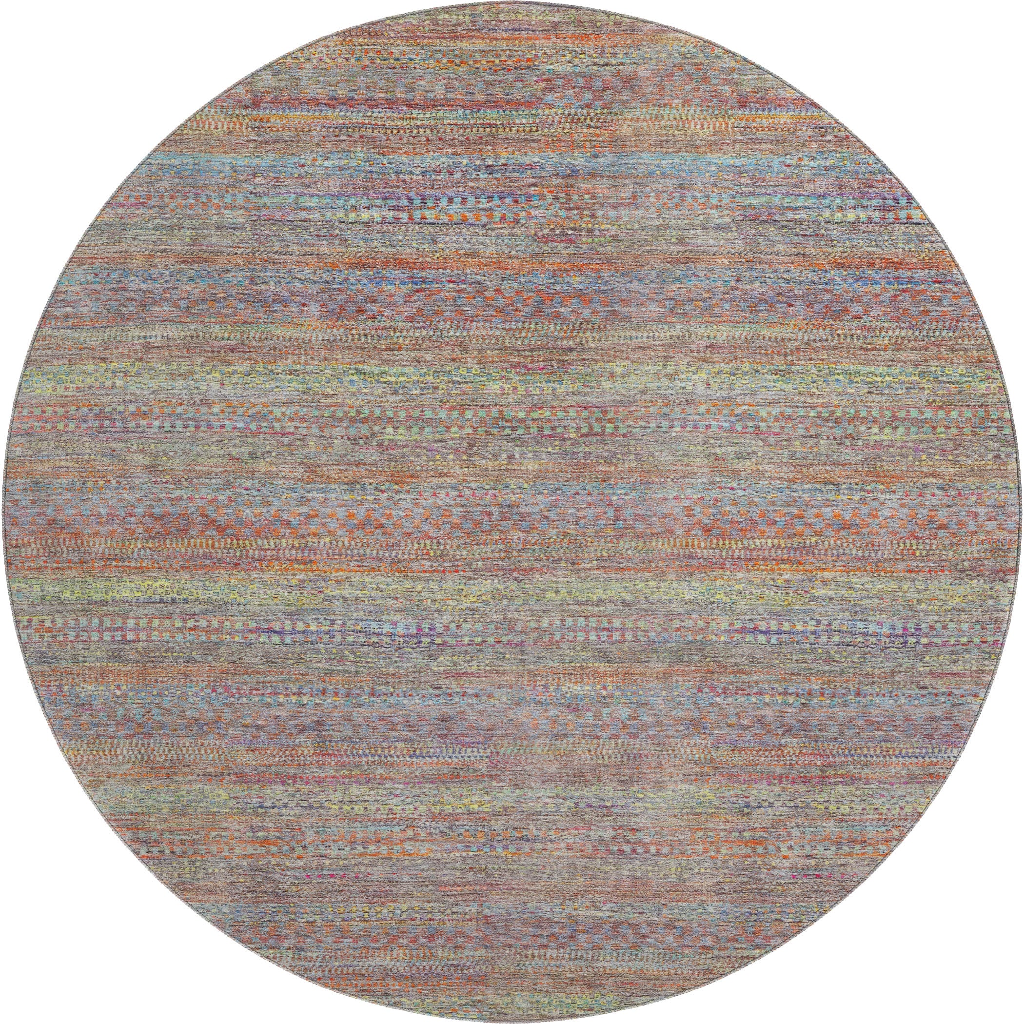 Santorini Machine Washable Transitional Terracotta Orange Rug 8' x 8' #shape_Round