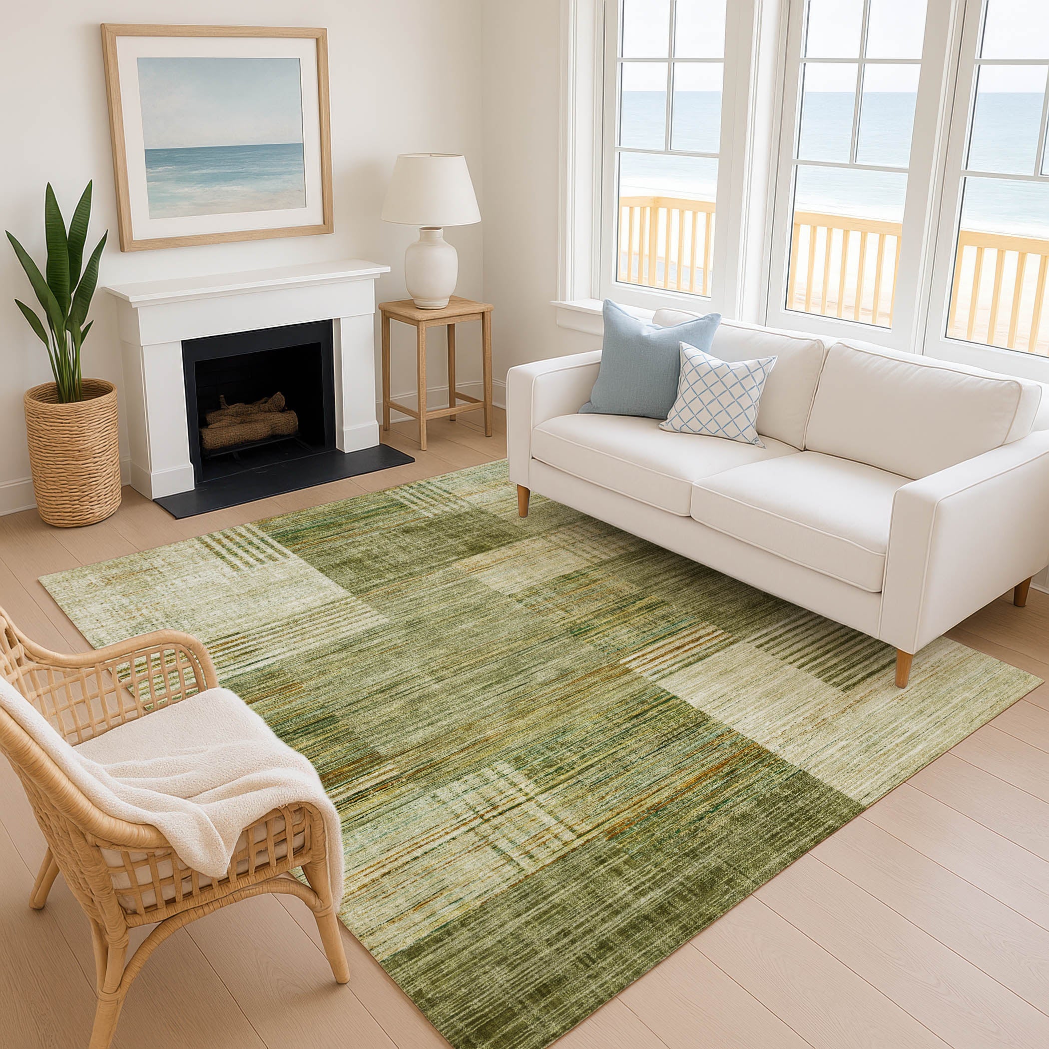 Porto Machine Washable Transitional Aloe Green Rug 2'6" x 3'10" #shape_Rectangle
