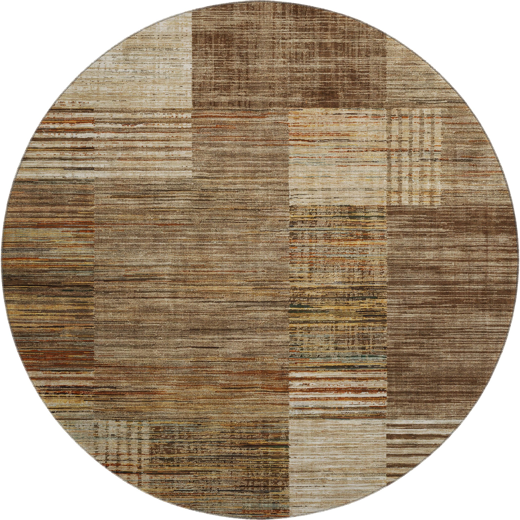 Porto Machine Washable Transitional Brown Rug 8' x 8' #shape_Round