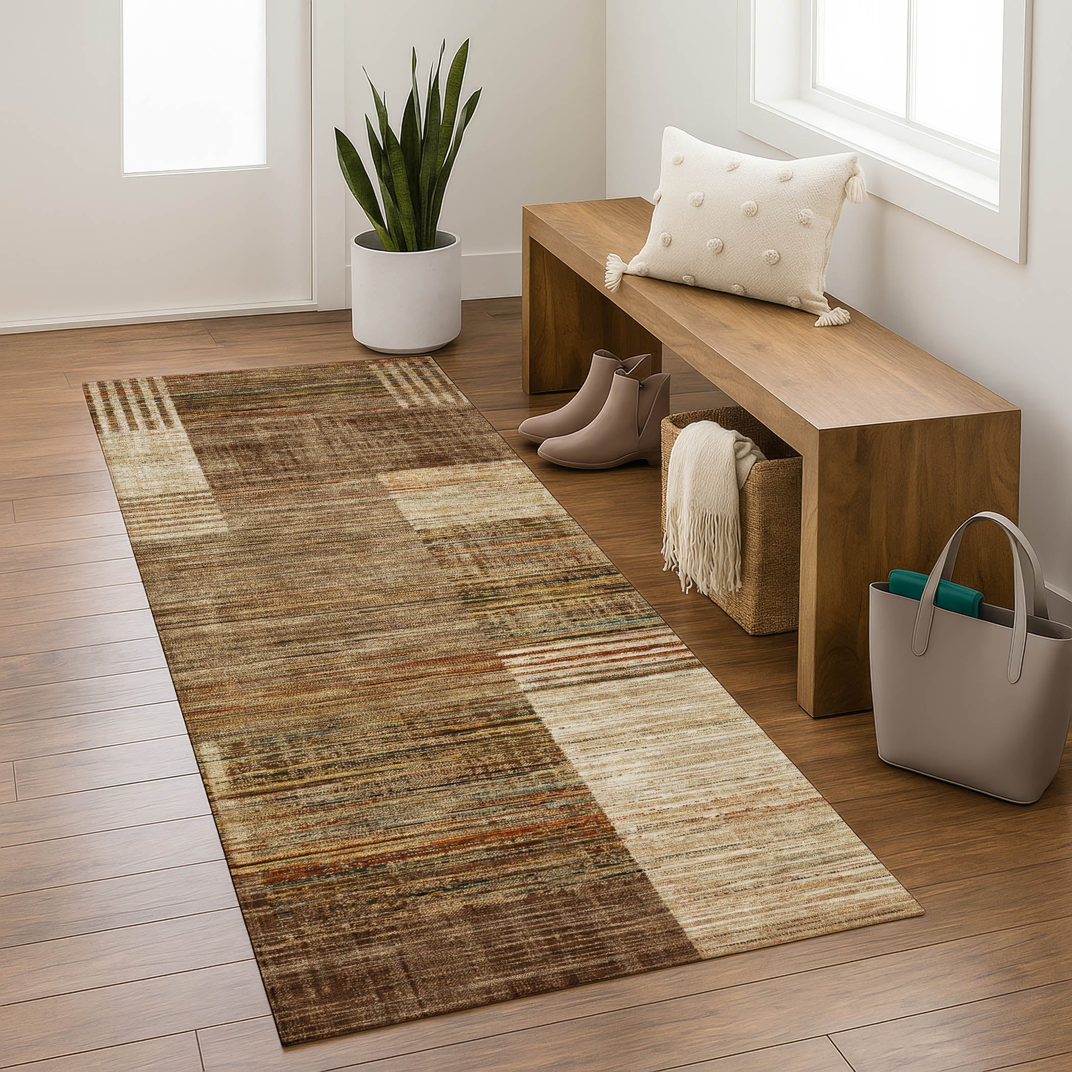 Porto Machine Washable Transitional Brown Rug 2'3" x 7'6" #shape_Runner