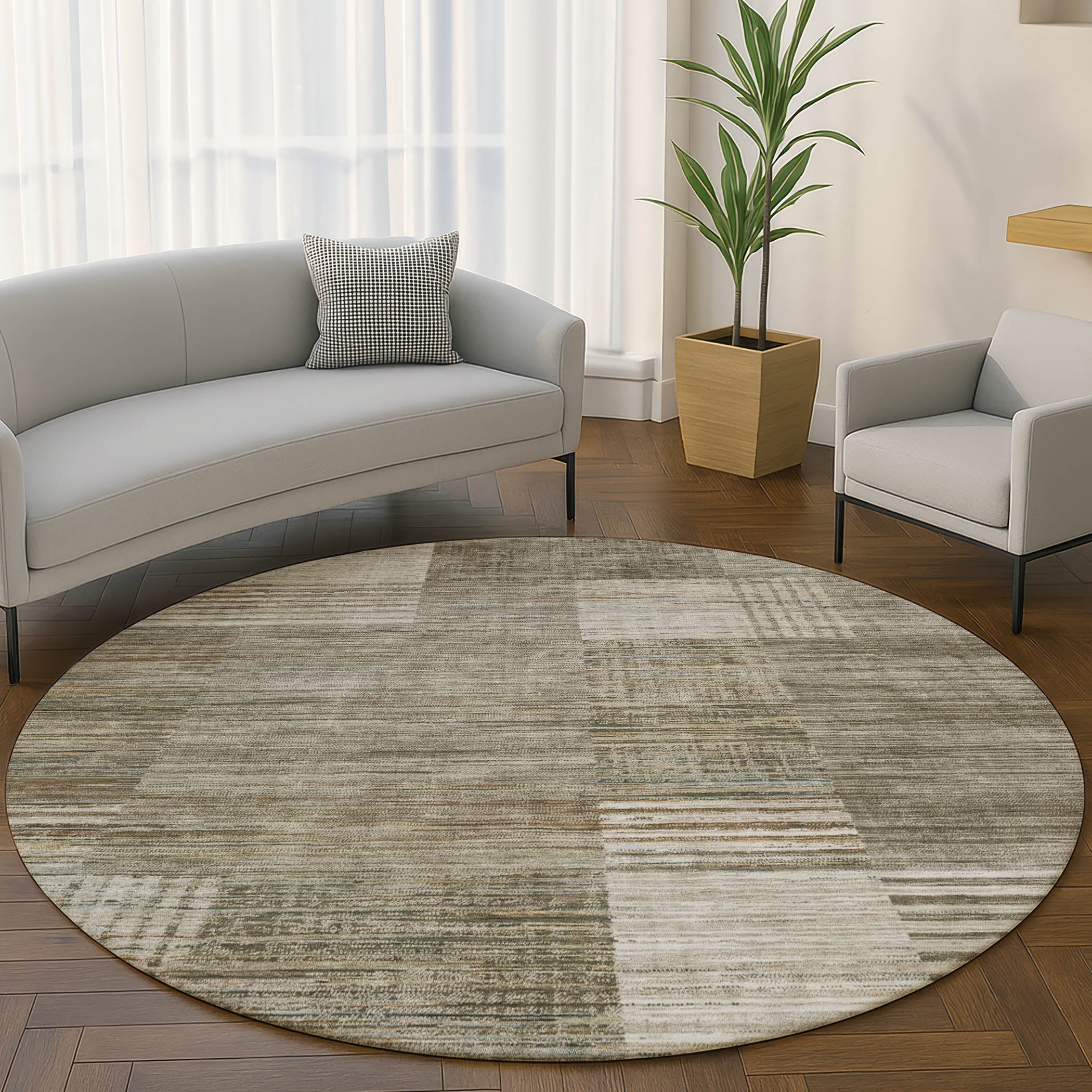 Porto Machine Washable Transitional Pewter Gray Rug 8' x 8' #shape_Round