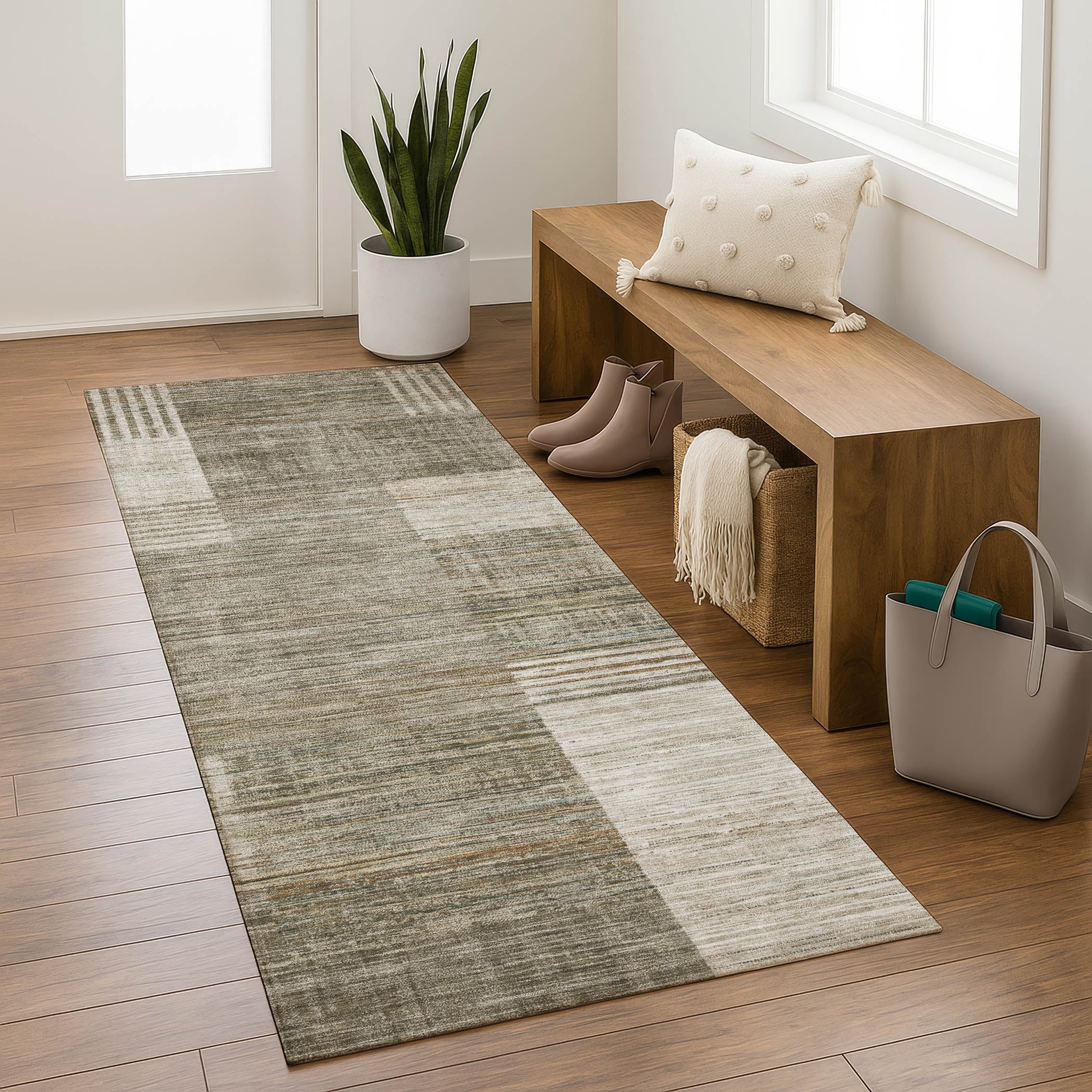 Porto Machine Washable Transitional Pewter Gray Rug 2'3" x 7'6" #shape_Runner