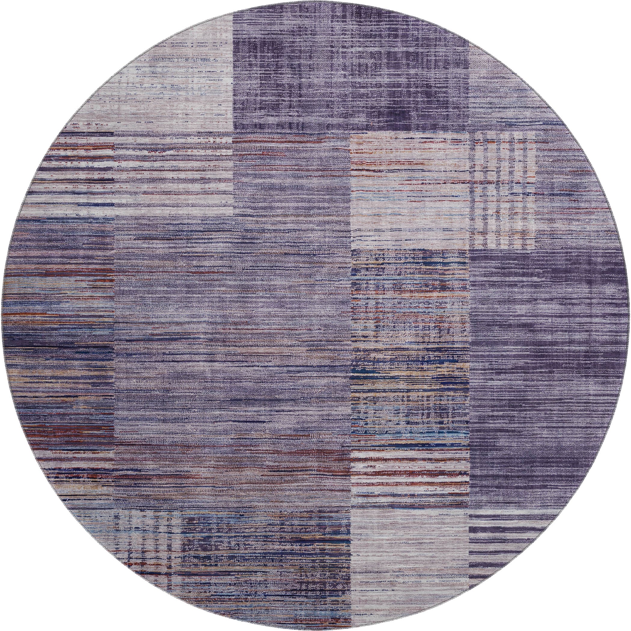 Porto Machine Washable Transitional Plum Purple Rug 8' x 8' #shape_Round