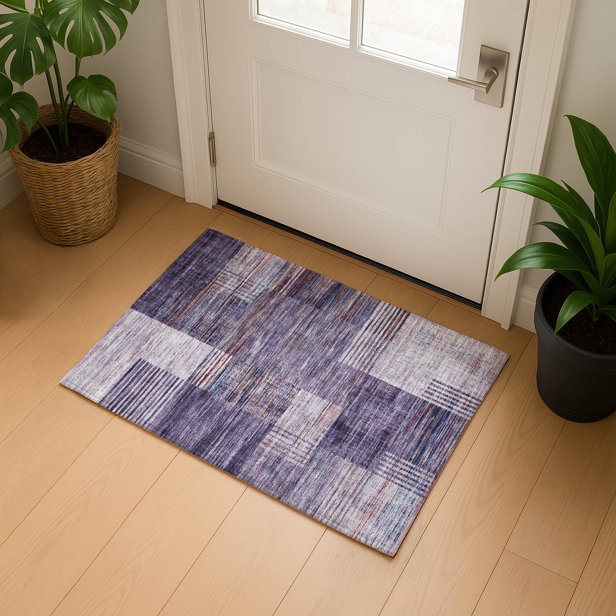 Porto Machine Washable Transitional Plum Purple Rug 1'8" x 2'6" #shape_Rectangle