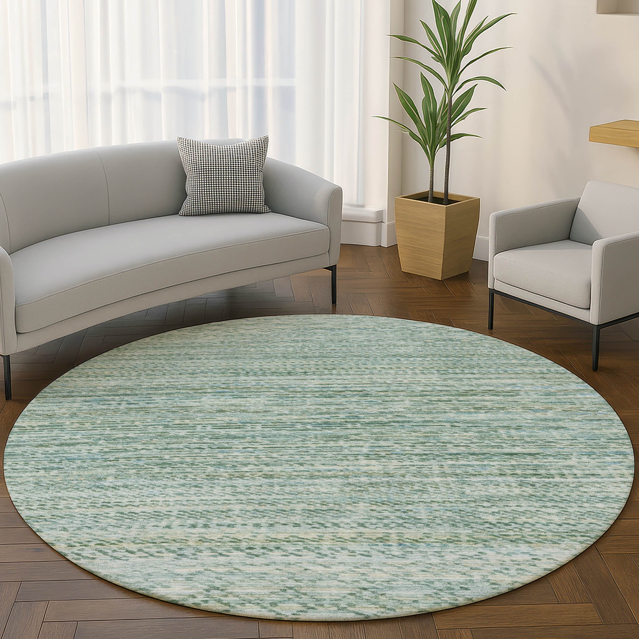 Sintra Machine Washable Transitional Aqua Teal Rug 8' x 8' #shape_Round