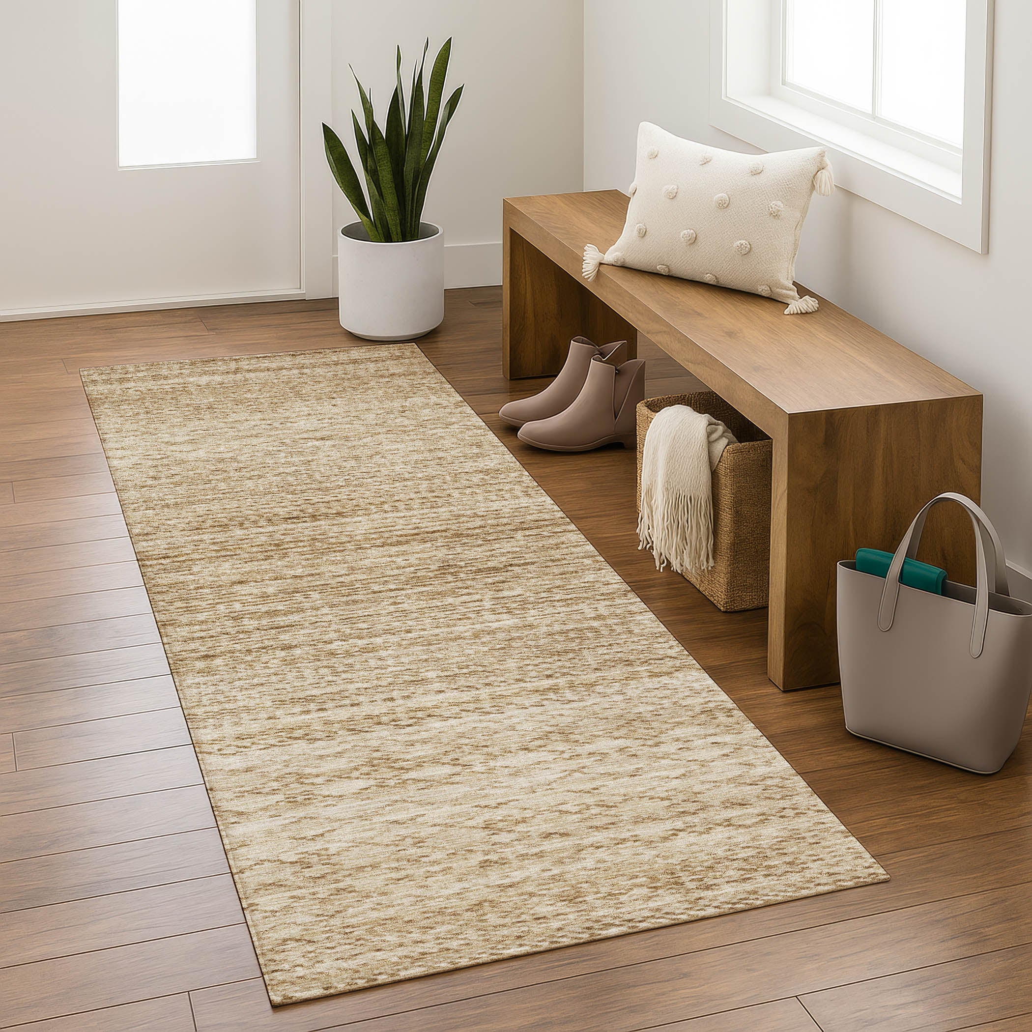 Sintra Machine Washable Transitional Beige Brown Rug 2'3" x 7'6" #shape_Runner