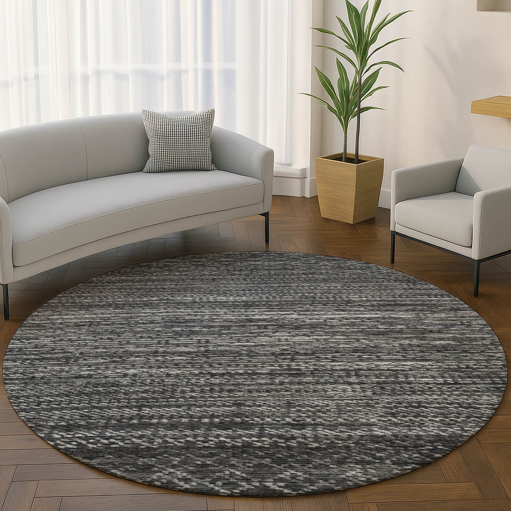 Sintra Machine Washable Transitional Charcoal Gray Rug 8' x 8' #shape_Round