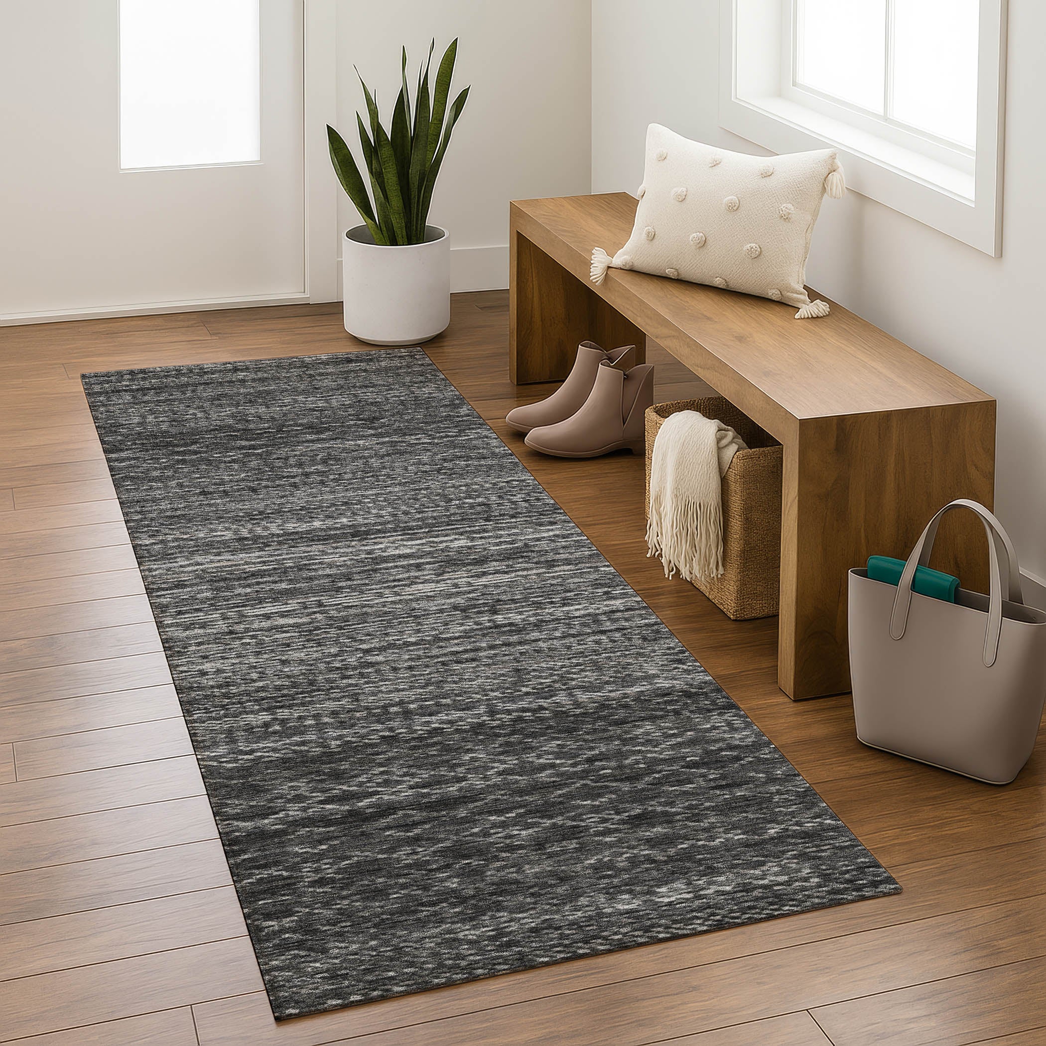 Sintra Machine Washable Transitional Charcoal Gray Rug 2'3" x 7'6" #shape_Runner