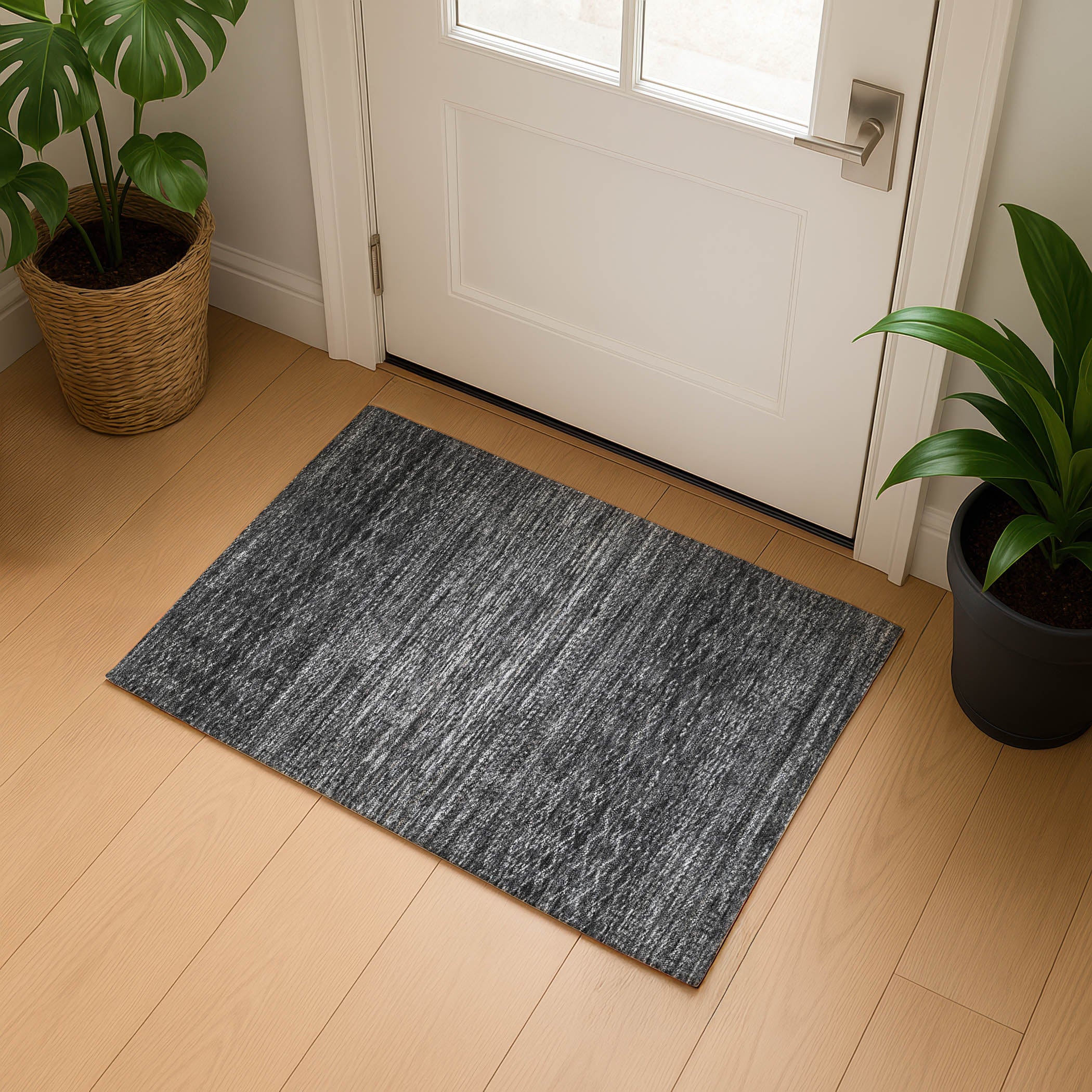 Sintra Machine Washable Transitional Charcoal Gray Rug 1'8" x 2'6" #shape_Rectangle