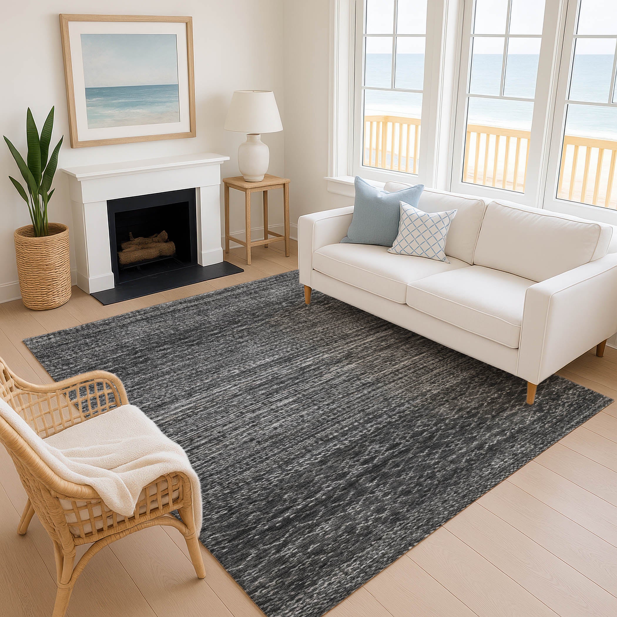 Sintra Machine Washable Transitional Charcoal Gray Rug 2'6" x 3'10" #shape_Rectangle