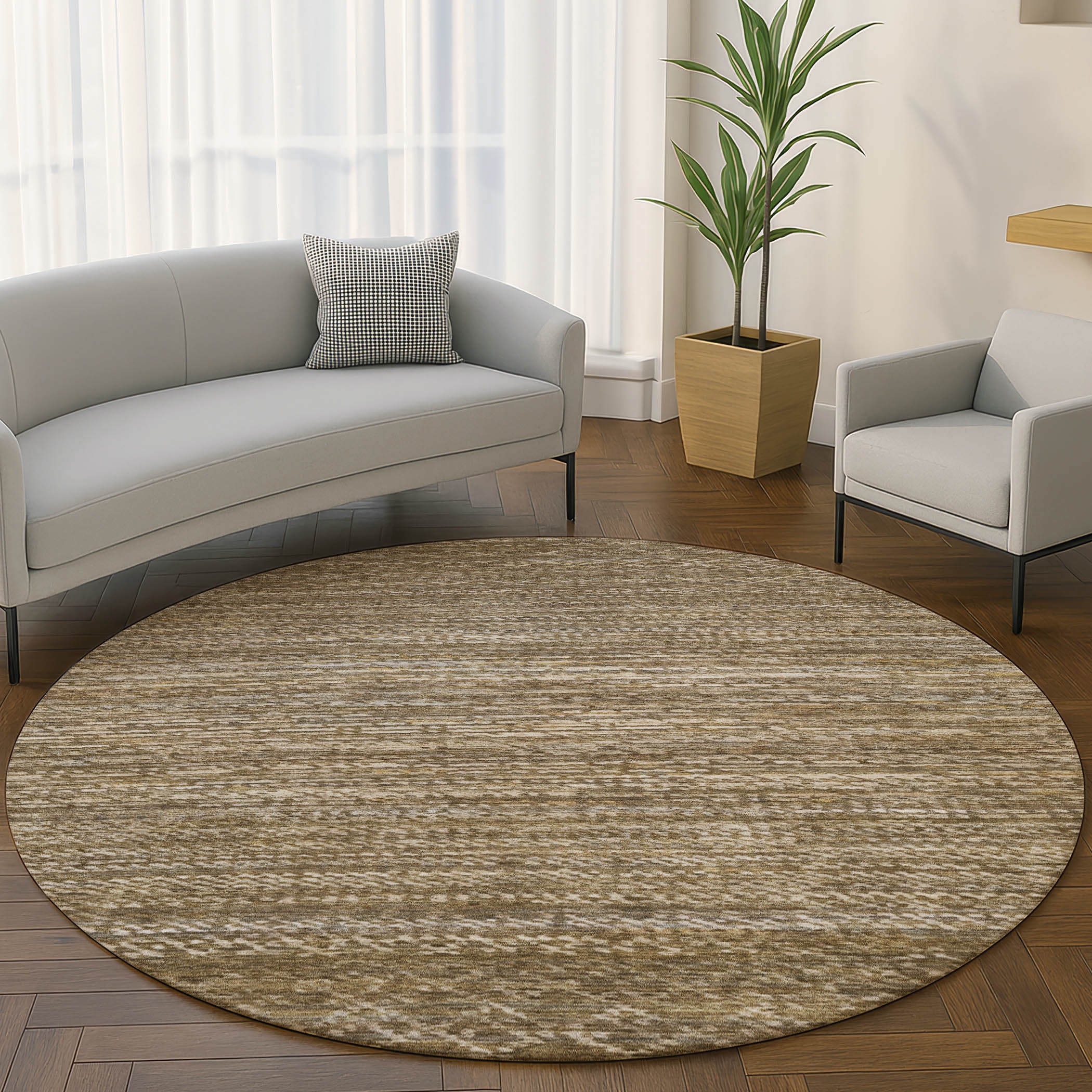 Sintra Machine Washable Transitional Chocolate Brown Rug 8' x 8' #shape_Round