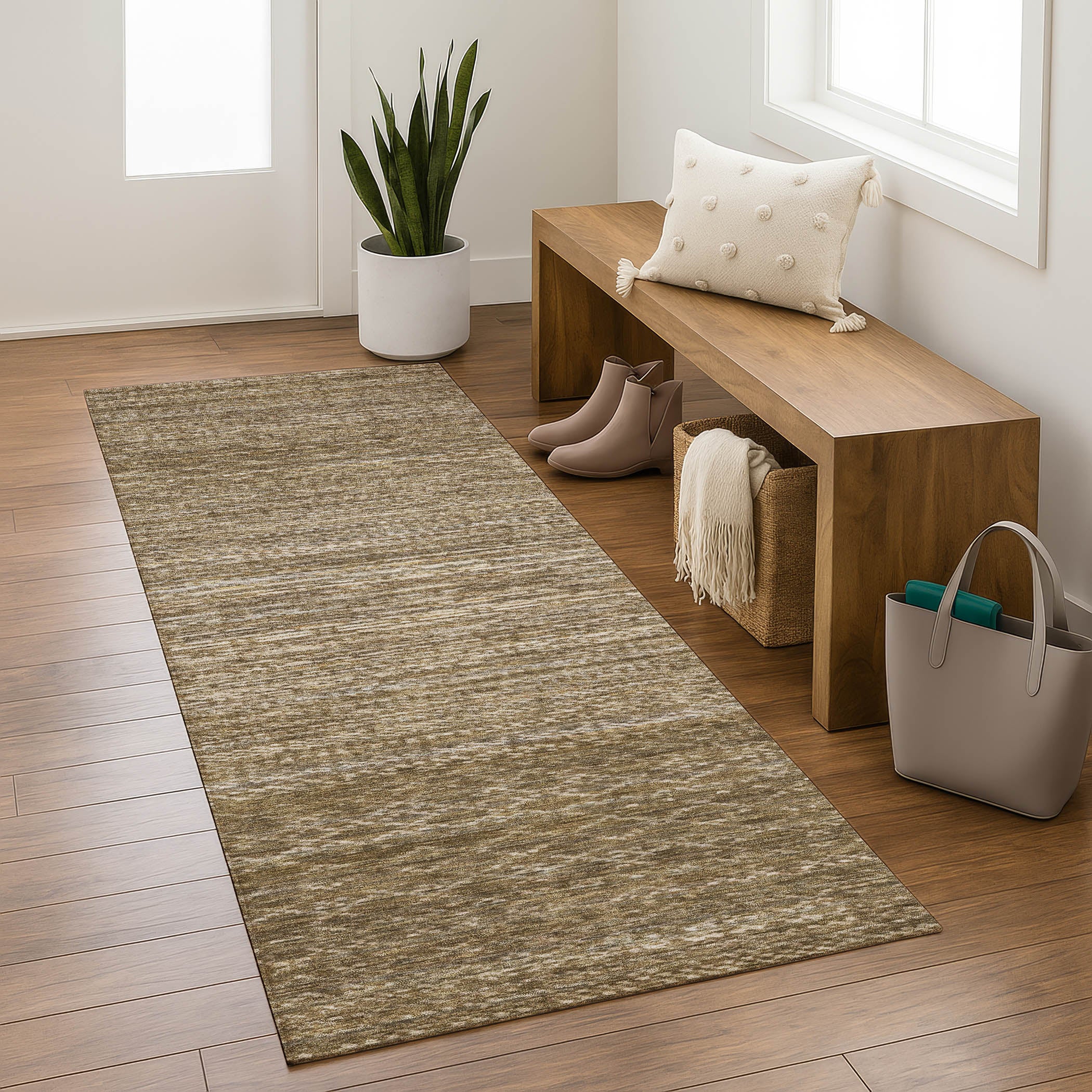 Sintra Machine Washable Transitional Chocolate Brown Rug 2'3" x 7'6" #shape_Runner