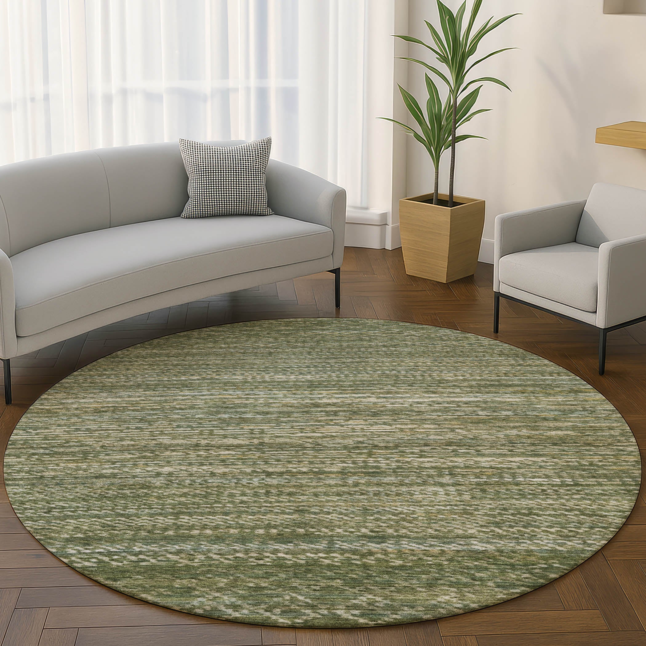 Sintra Machine Washable Transitional Fern Green Rug 8' x 8' #shape_Round