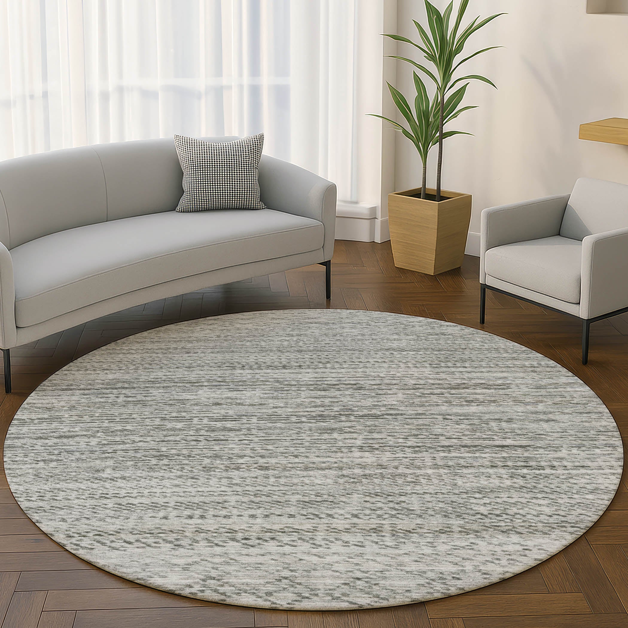 Sintra Machine Washable Transitional Gray Rug 8' x 8' #shape_Round