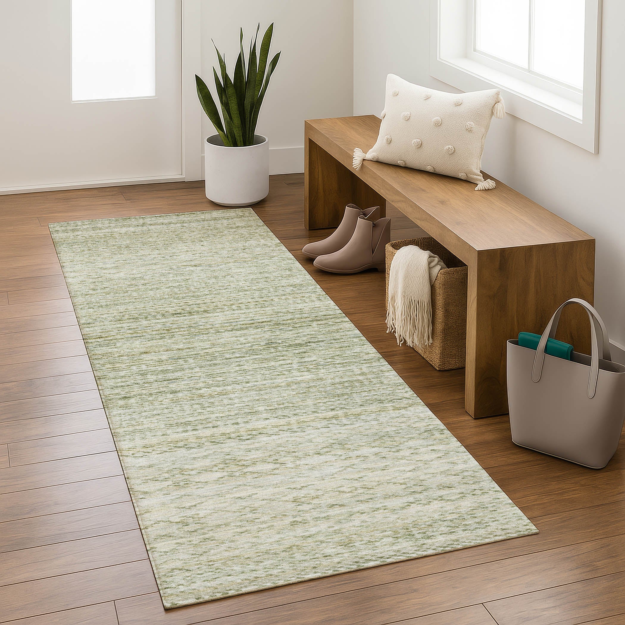 Sintra Machine Washable Transitional Sage Green Rug 2'3" x 7'6" #shape_Runner