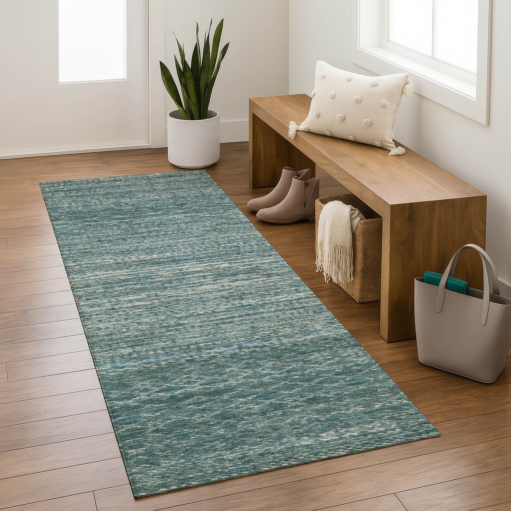 Sintra Machine Washable Transitional Teal Rug 2'3" x 7'6" #shape_Runner
