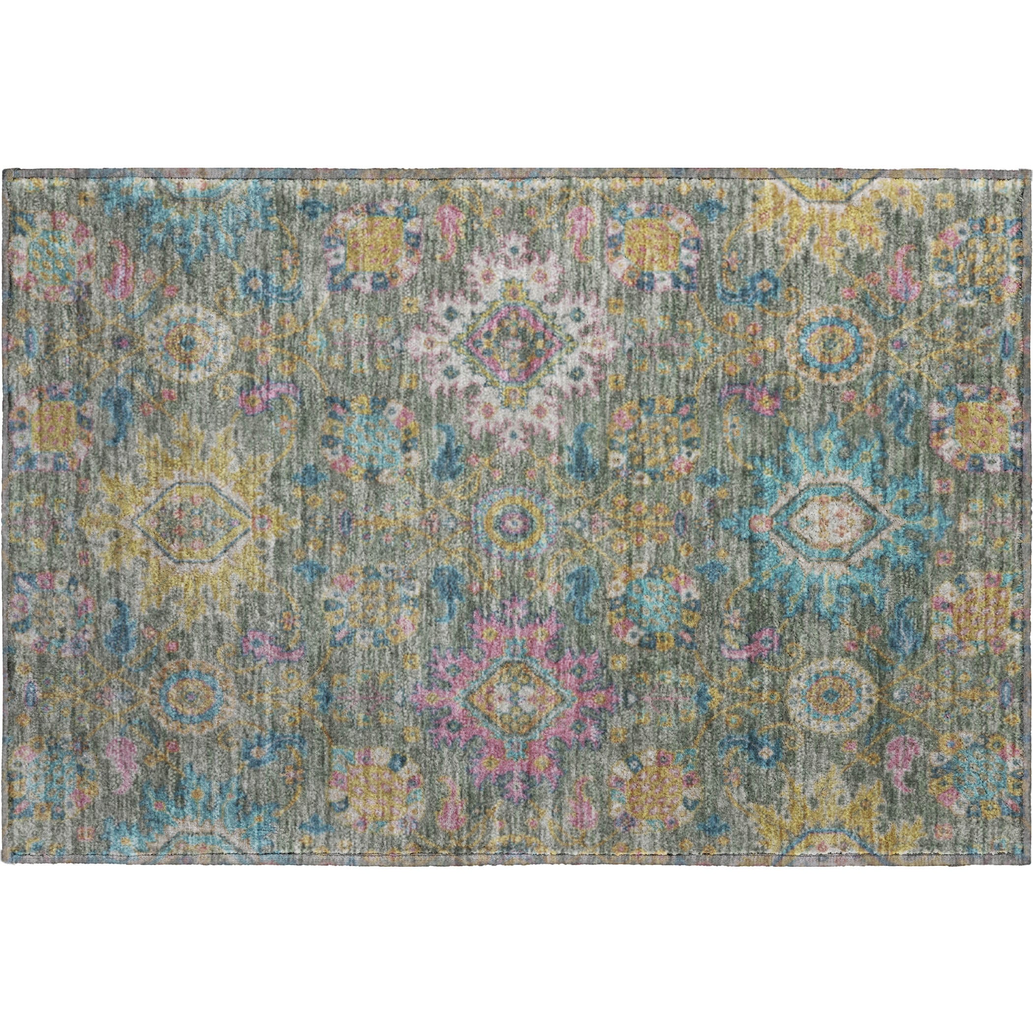 Cusco Machine Washable Traditional Aloe Green Rug 1'8" x 2'6" #shape_Rectangle
