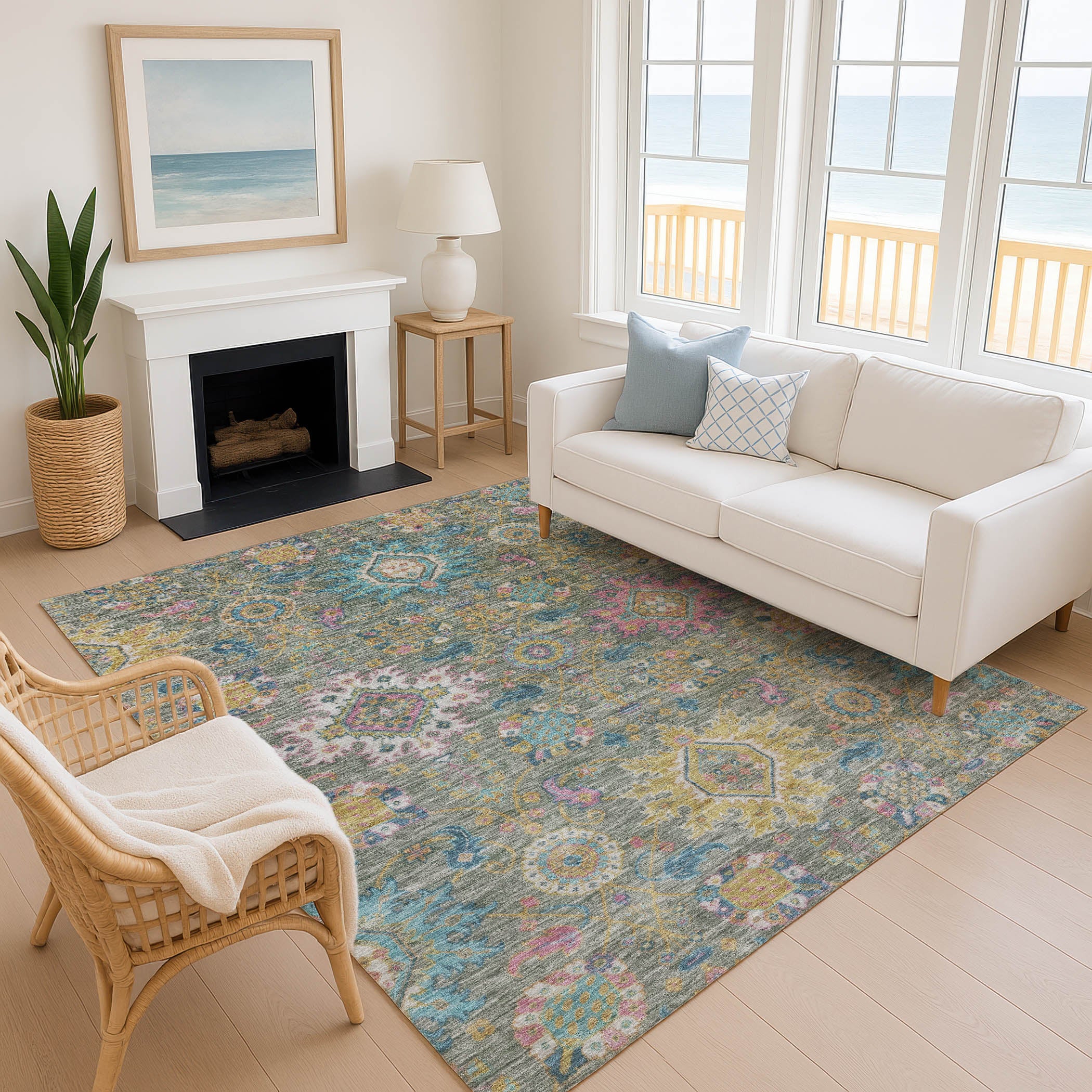Cusco Machine Washable Traditional Aloe Green Rug 2'6" x 3'10" #shape_Rectangle
