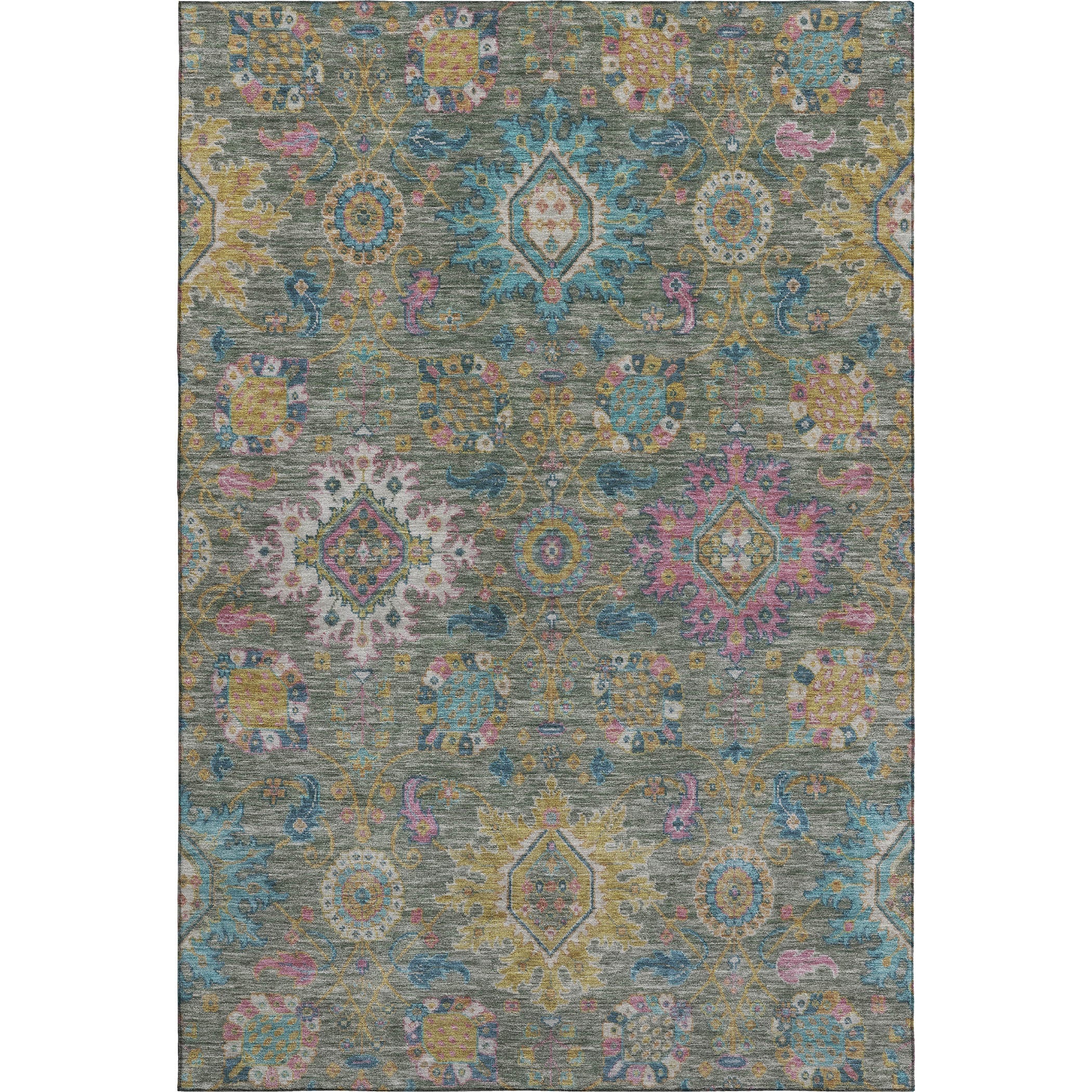Cusco Machine Washable Traditional Aloe Green Rug 2'6" x 3'10" #shape_Rectangle