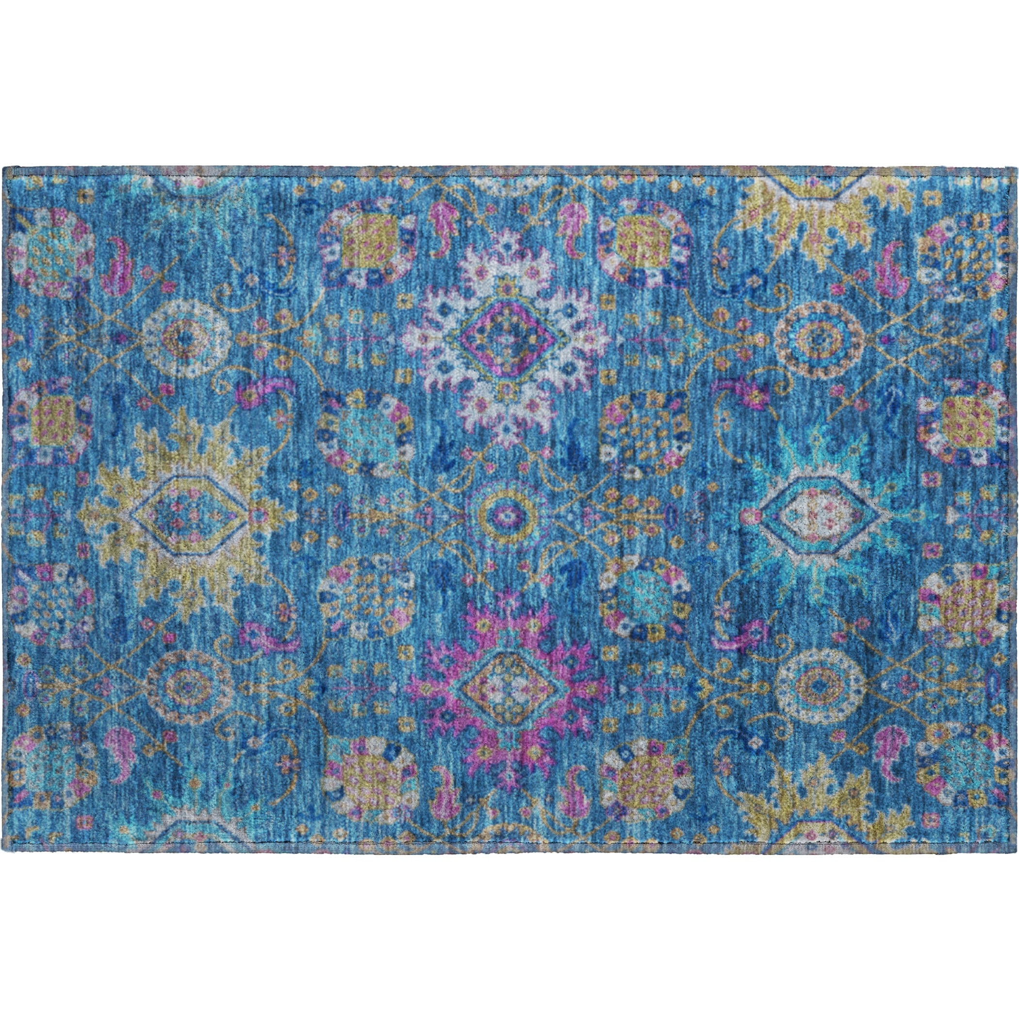 Cusco Machine Washable Traditional Blue Rug 1'8" x 2'6" #shape_Rectangle