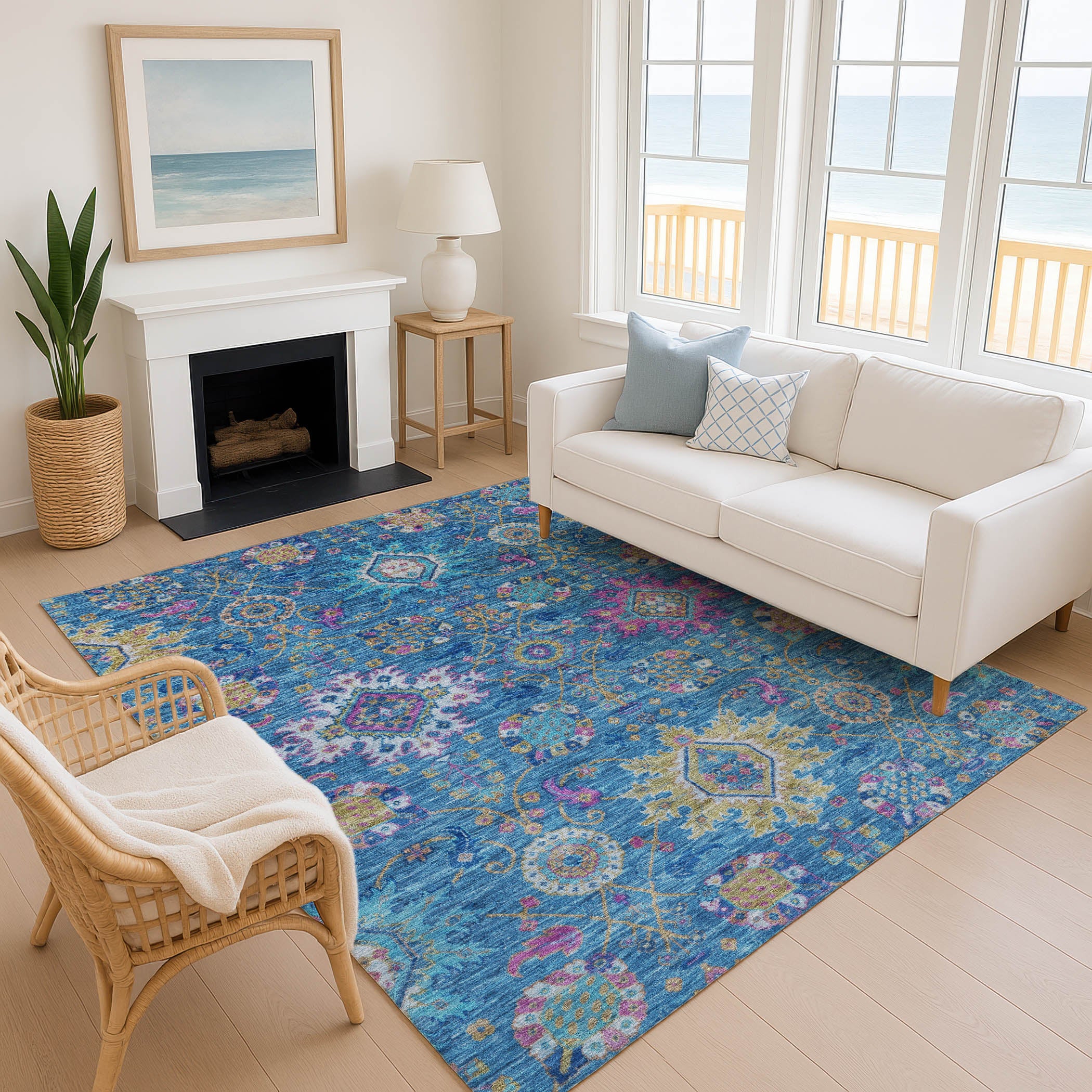 Cusco Machine Washable Traditional Blue Rug 2'6" x 3'10" #shape_Rectangle