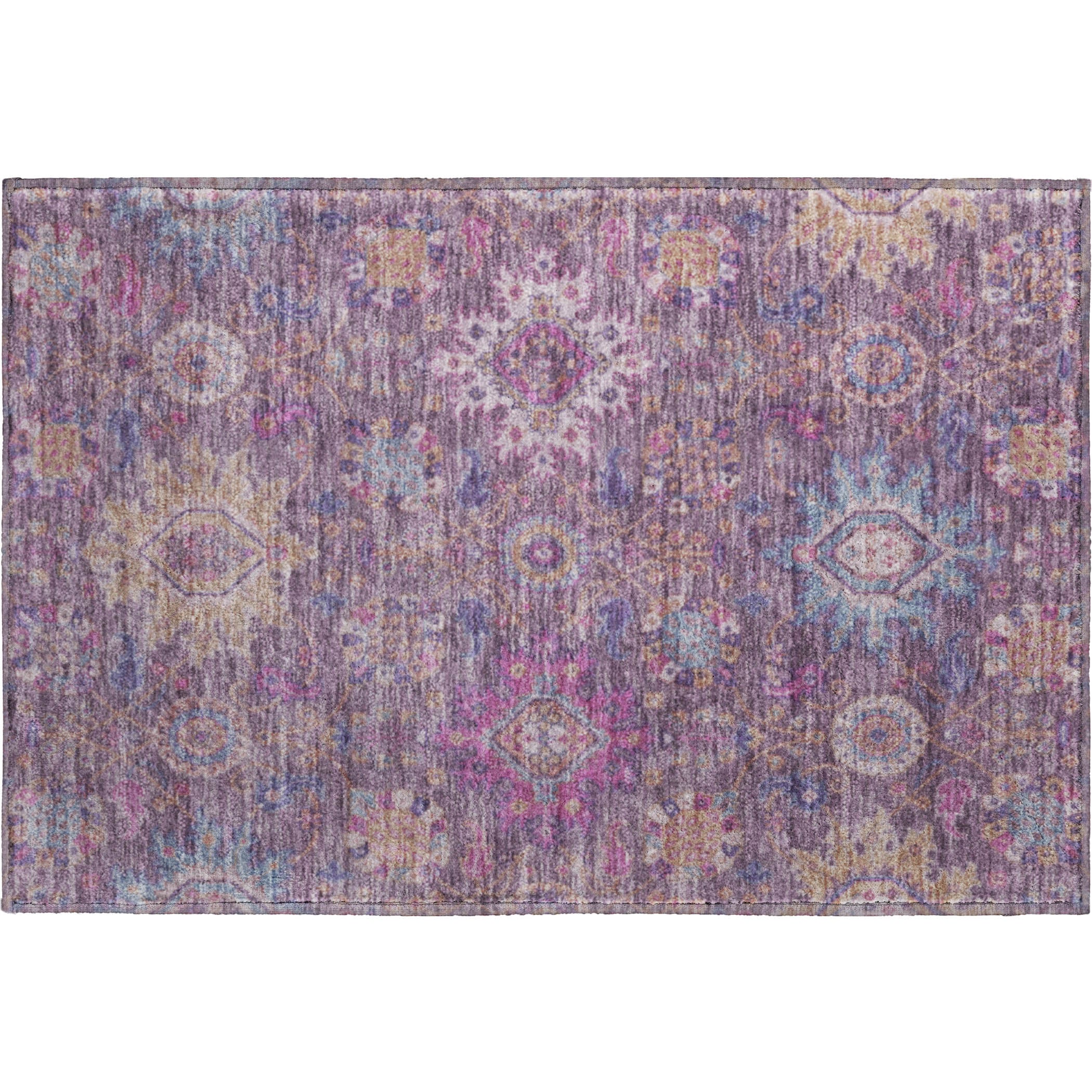 Cusco Machine Washable Traditional Eggplant Purple Rug 1'8" x 2'6" #shape_Rectangle