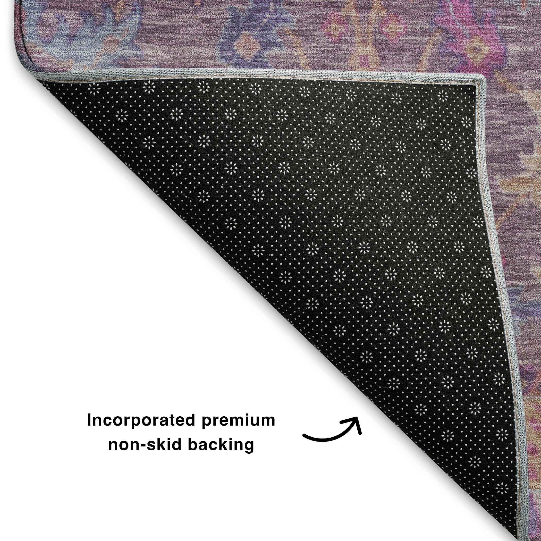 Cusco Machine Washable Traditional Eggplant Purple Rug 1'8" x 2'6" #shape_Rectangle