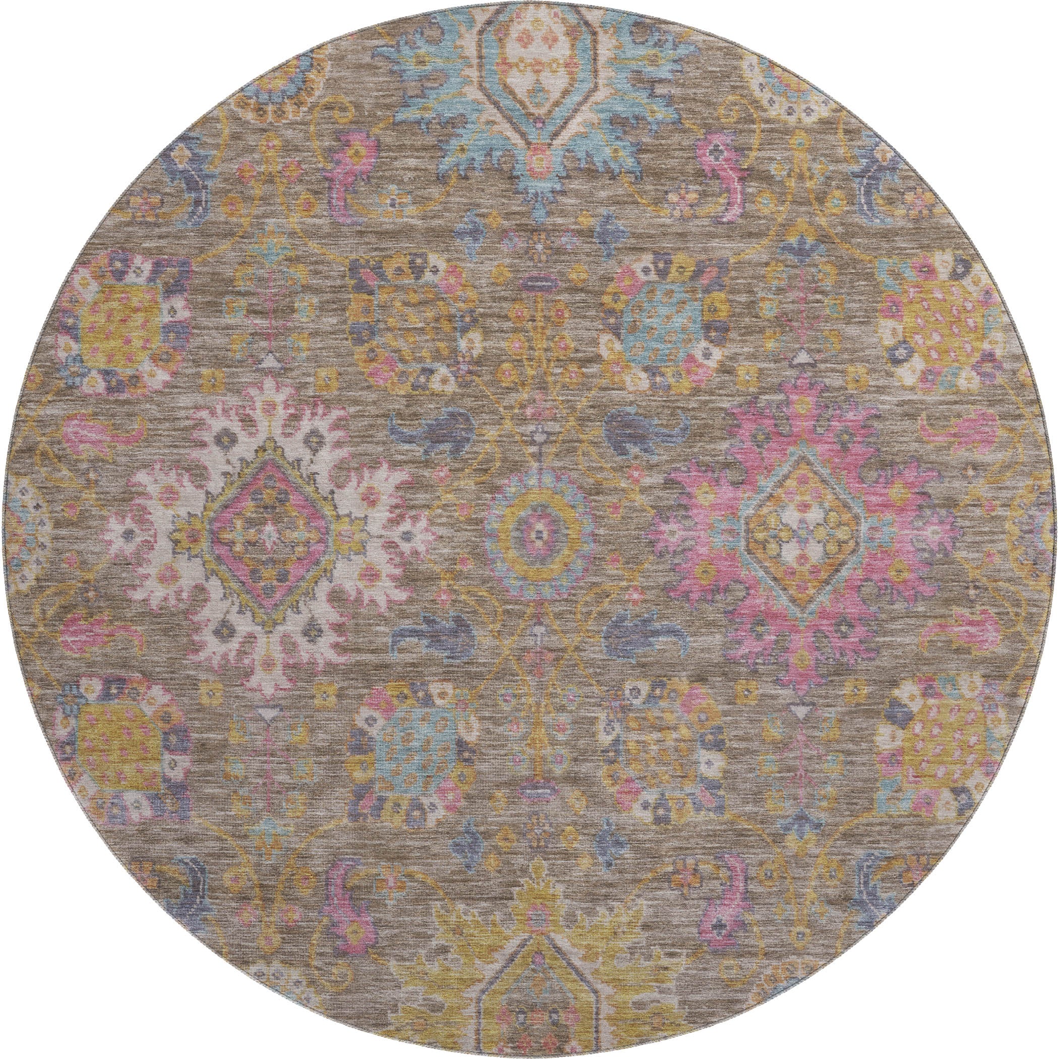 Cusco Machine Washable Traditional Mocha Brown Rug 8' x 8' #shape_Round