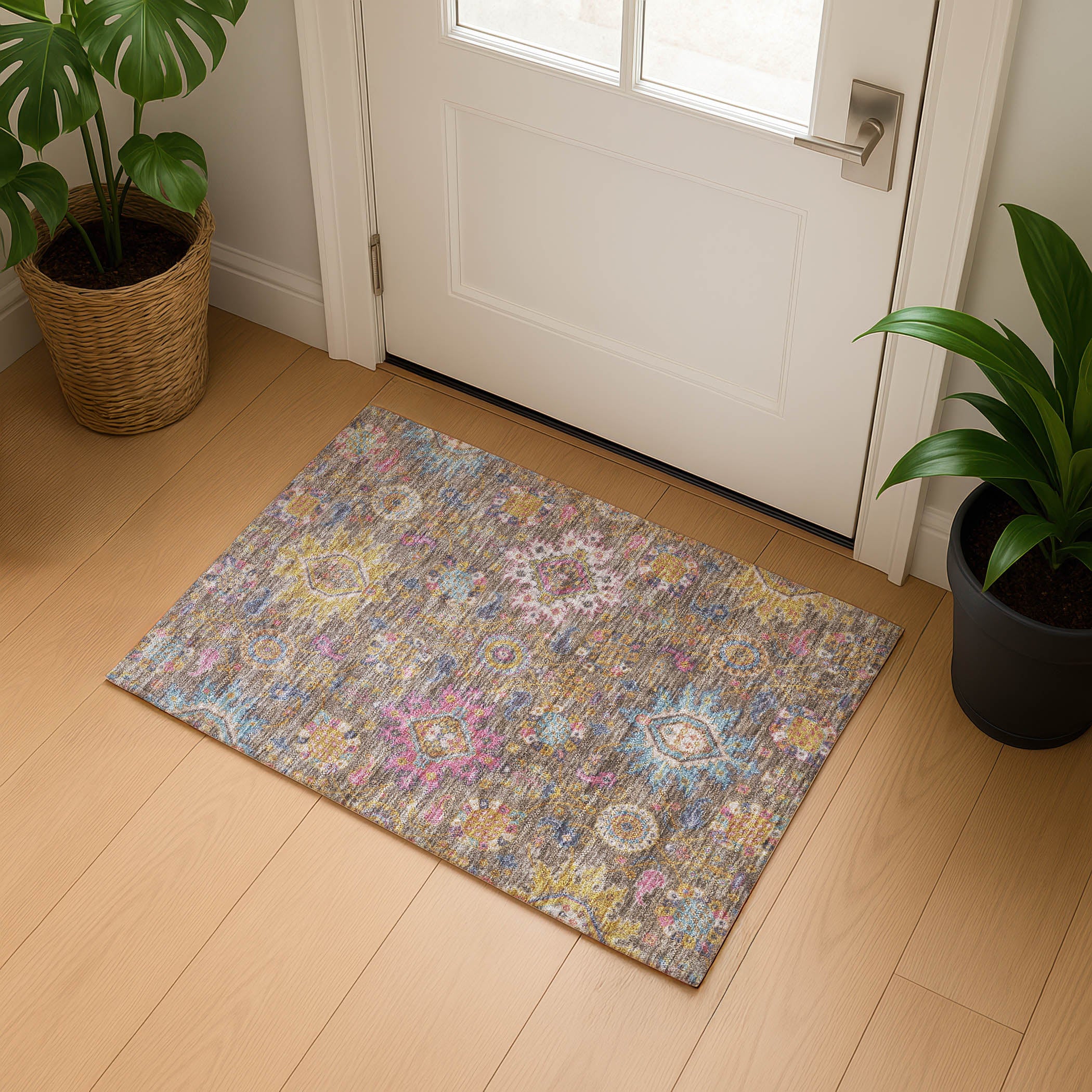 Cusco Machine Washable Traditional Mocha Brown Rug 1'8" x 2'6" #shape_Rectangle