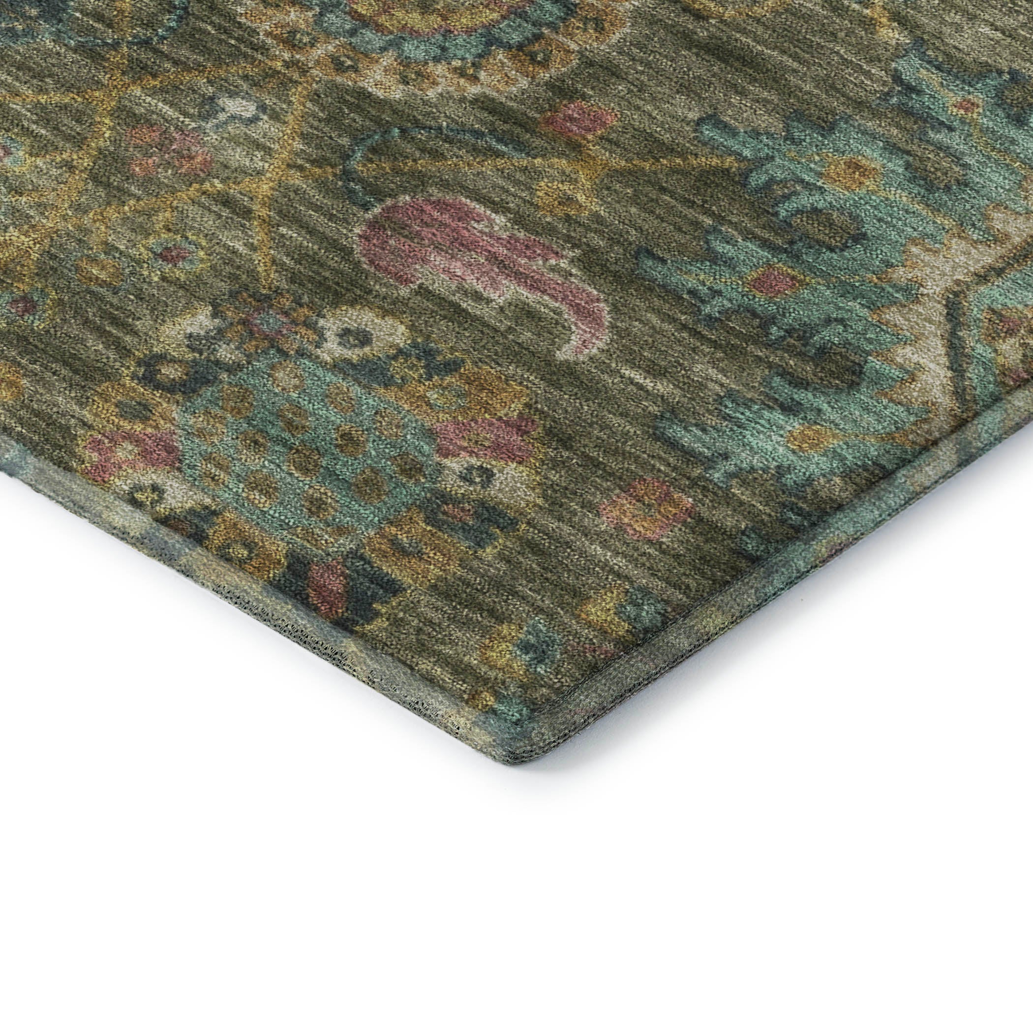 Cusco Machine Washable Traditional Olive Green Rug 1'8" x 2'6" #shape_Rectangle