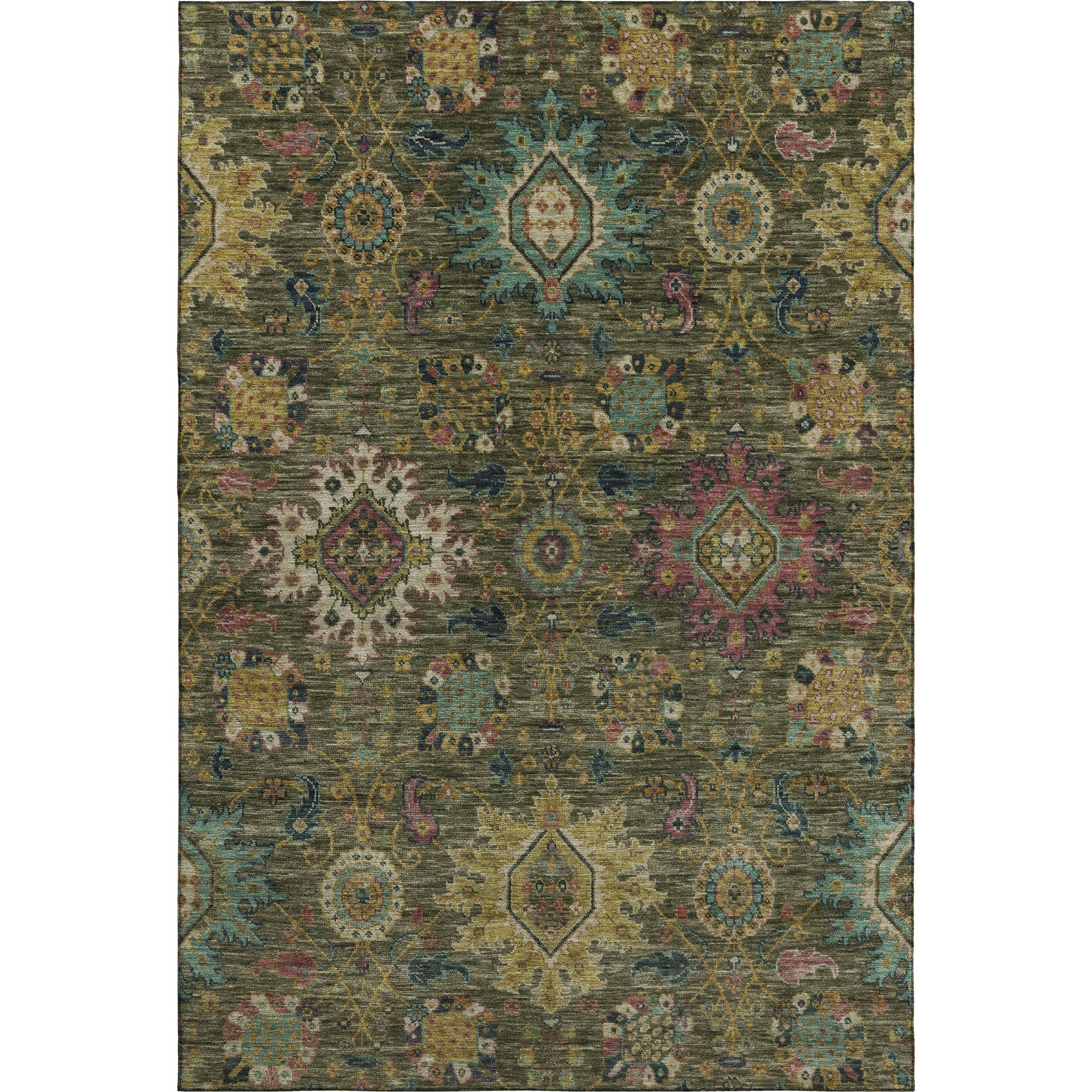 Cusco Machine Washable Traditional Olive Green Rug 2'6" x 3'10" #shape_Rectangle