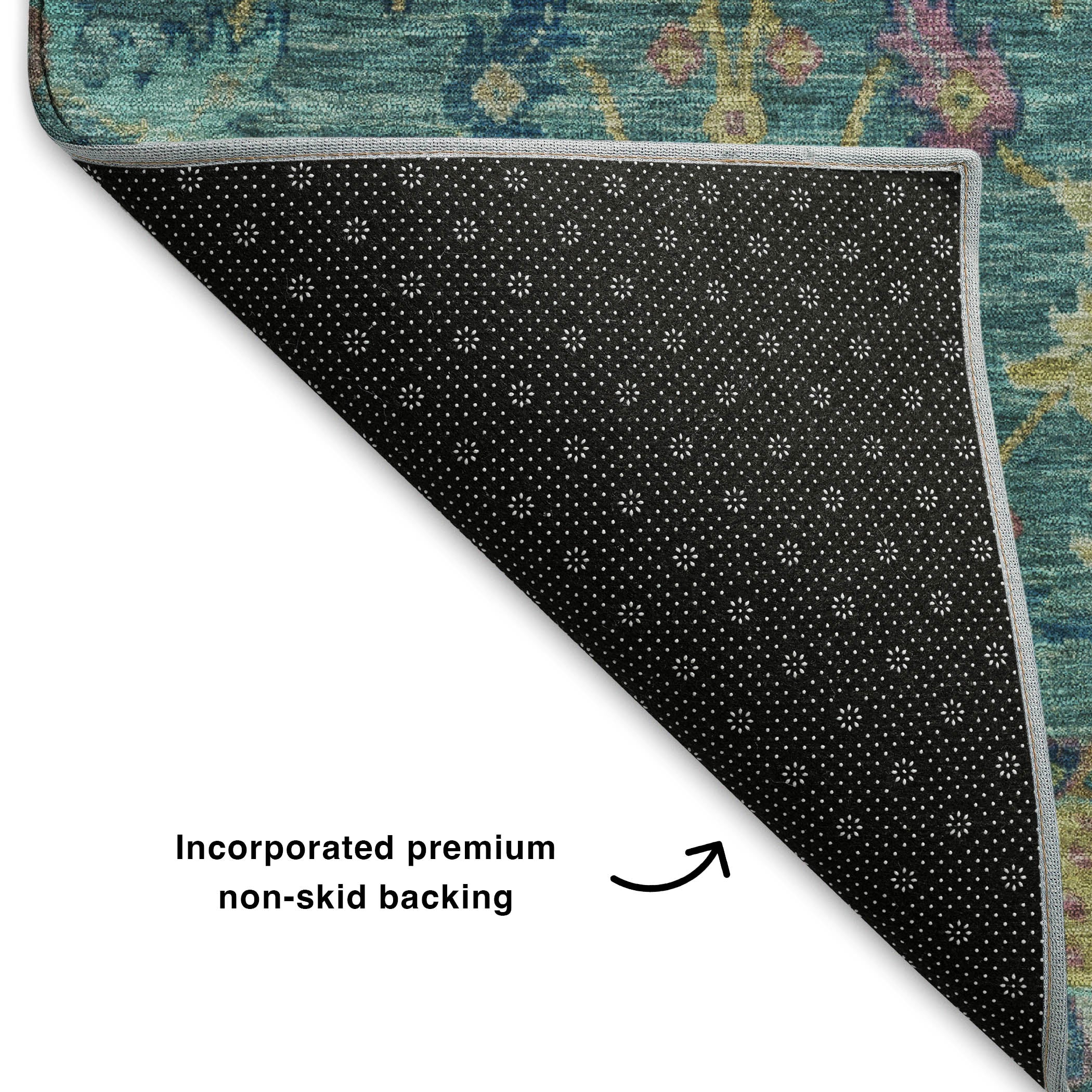 Cusco Machine Washable Traditional Teal Rug 1'8" x 2'6" #shape_Rectangle
