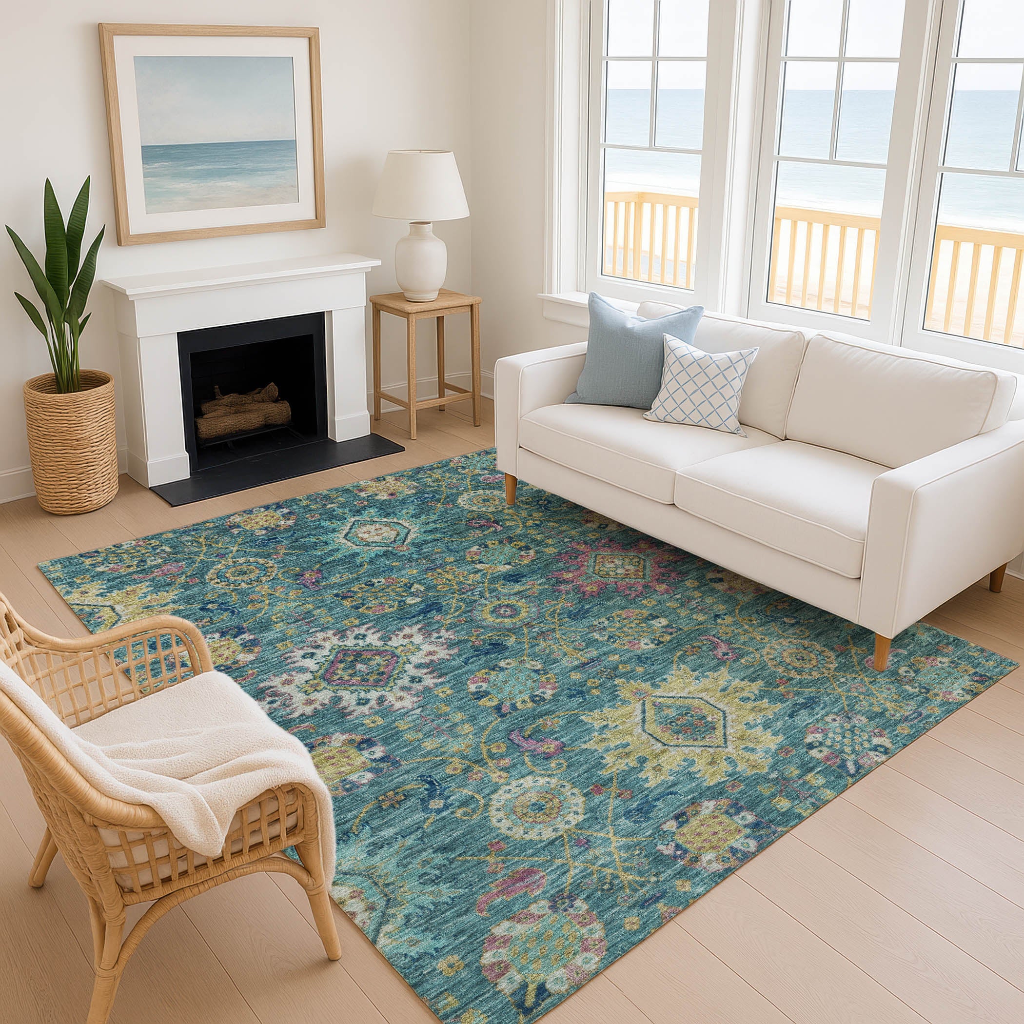 Cusco Machine Washable Traditional Teal Rug 2'6" x 3'10" #shape_Rectangle