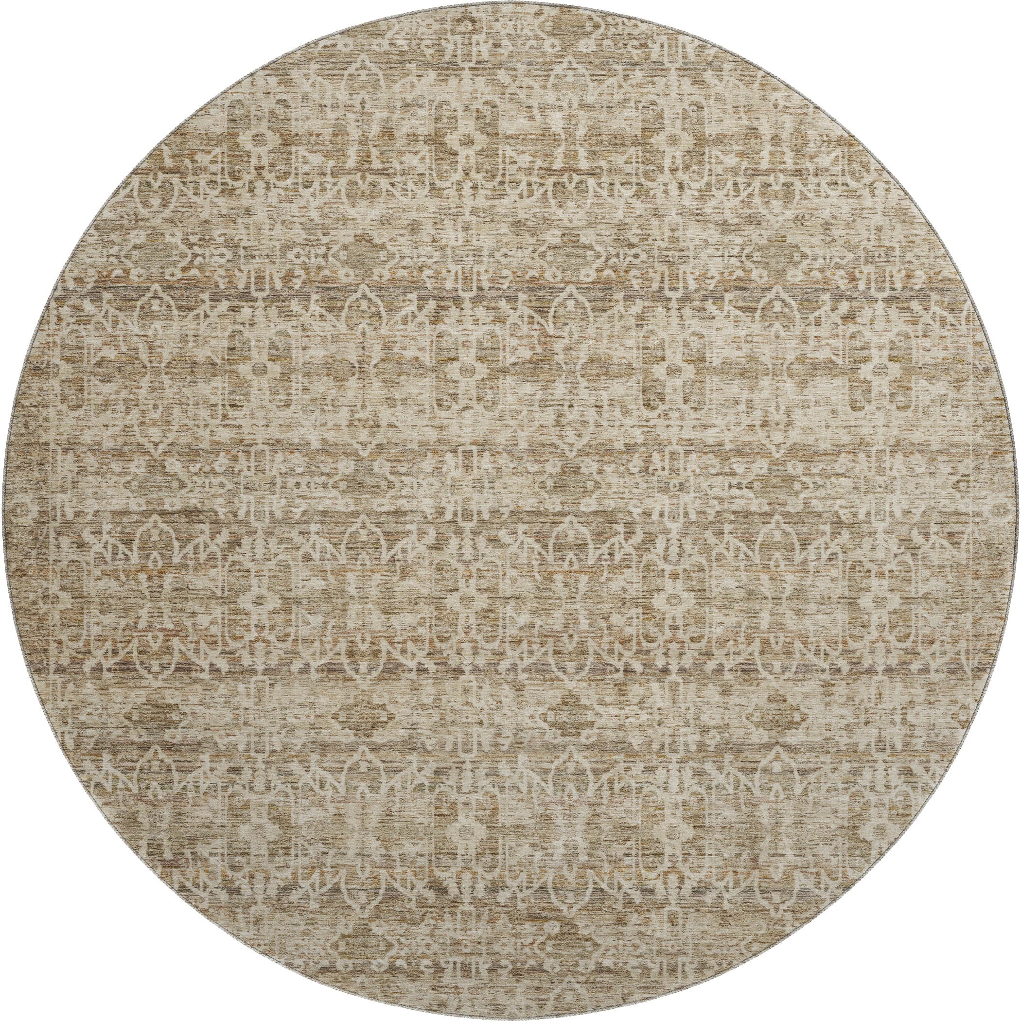 Hoi An Machine Washable Transitional Brown Rug 8' x 8' #shape_Round