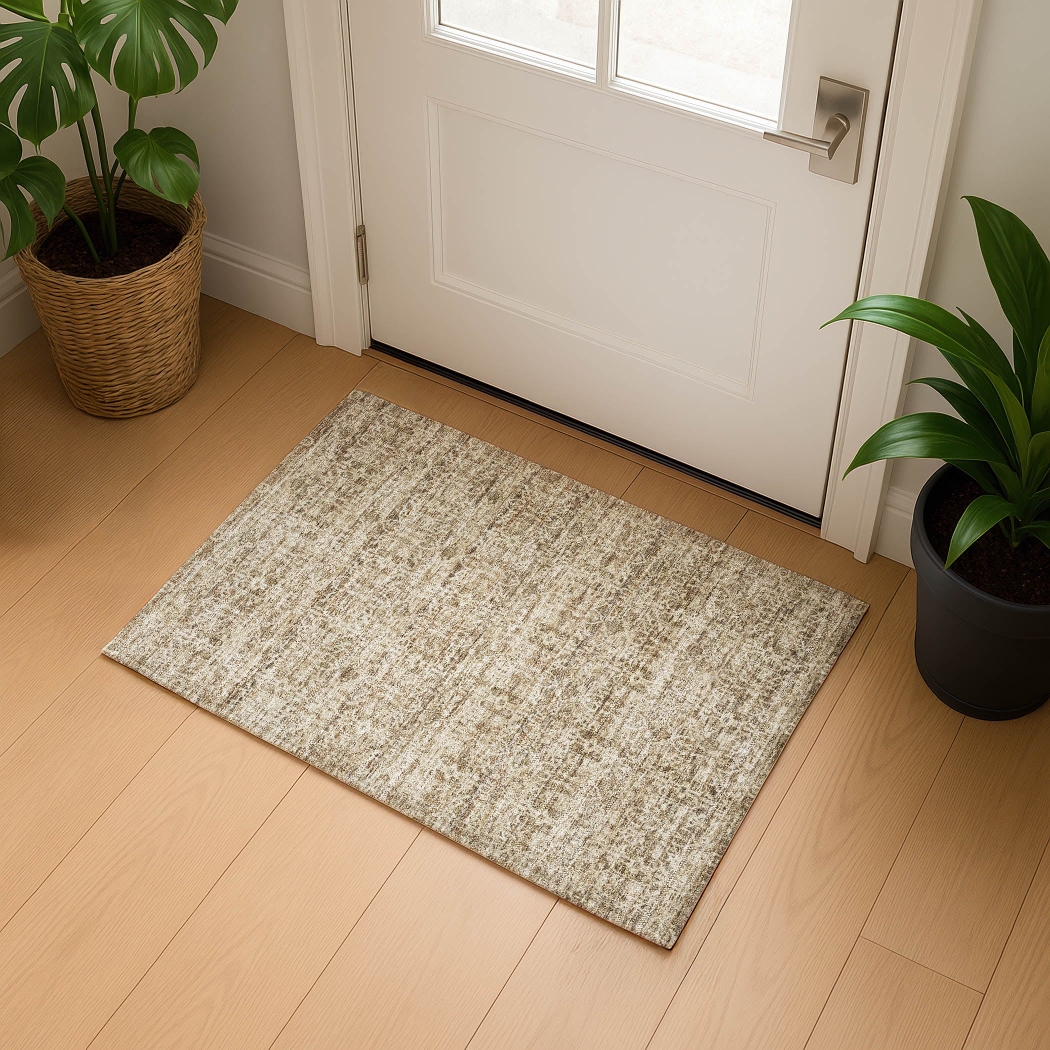 Hoi An Machine Washable Transitional Brown Rug 1'8" x 2'6" #shape_Rectangle