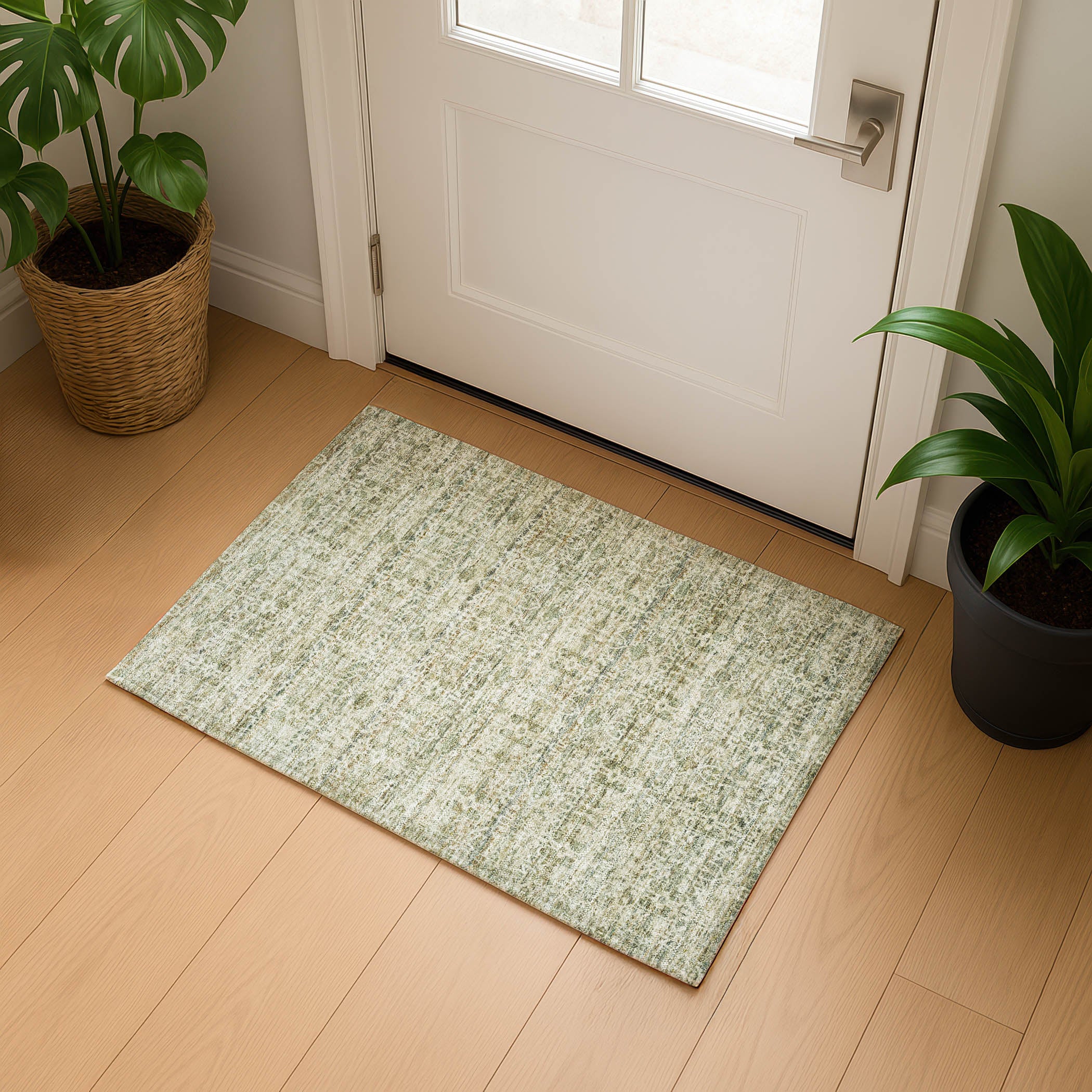 Hoi An Machine Washable Transitional Sage Green Rug 1'8" x 2'6" #shape_Rectangle