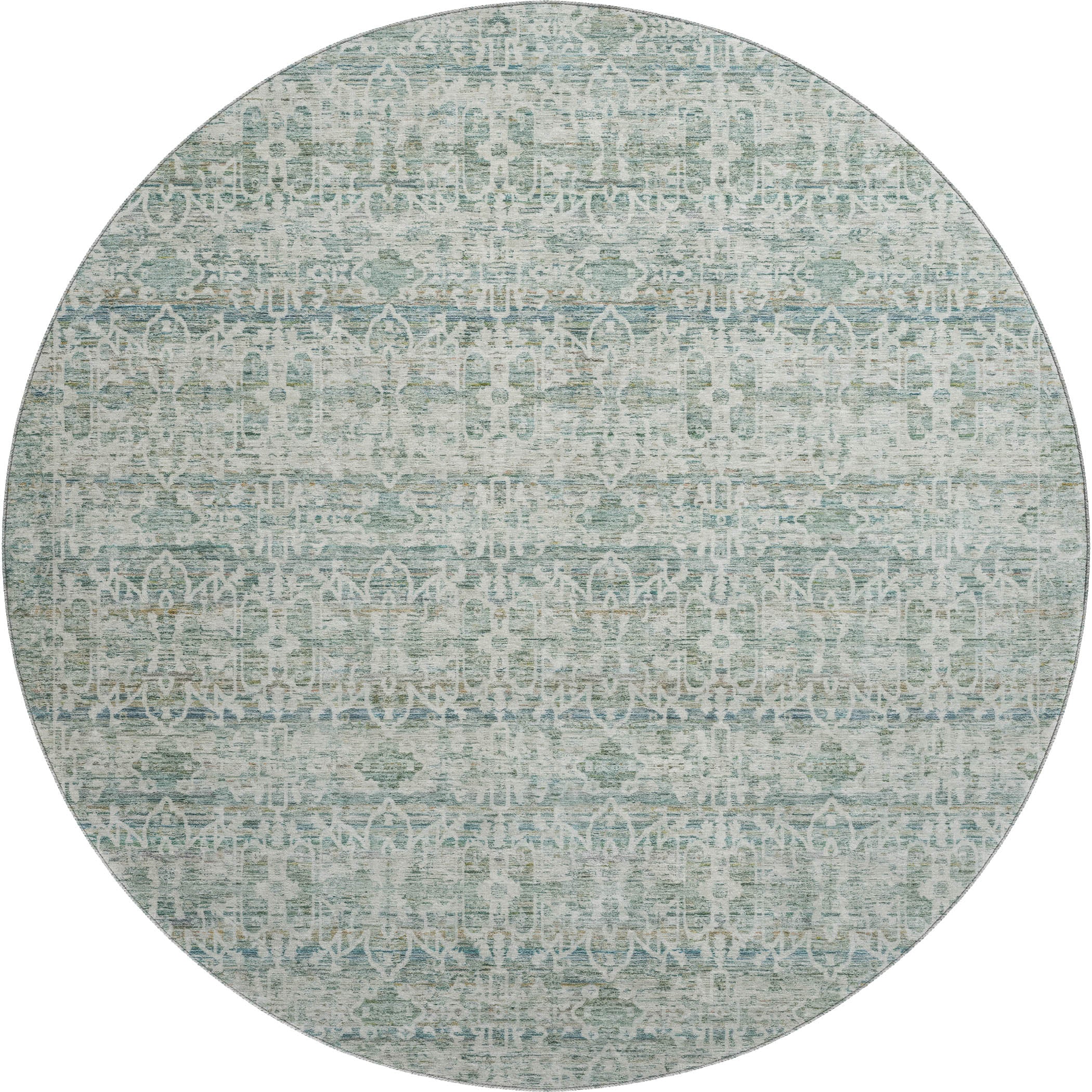 Hoi An Machine Washable Transitional Teal Rug 8' x 8' #shape_Round