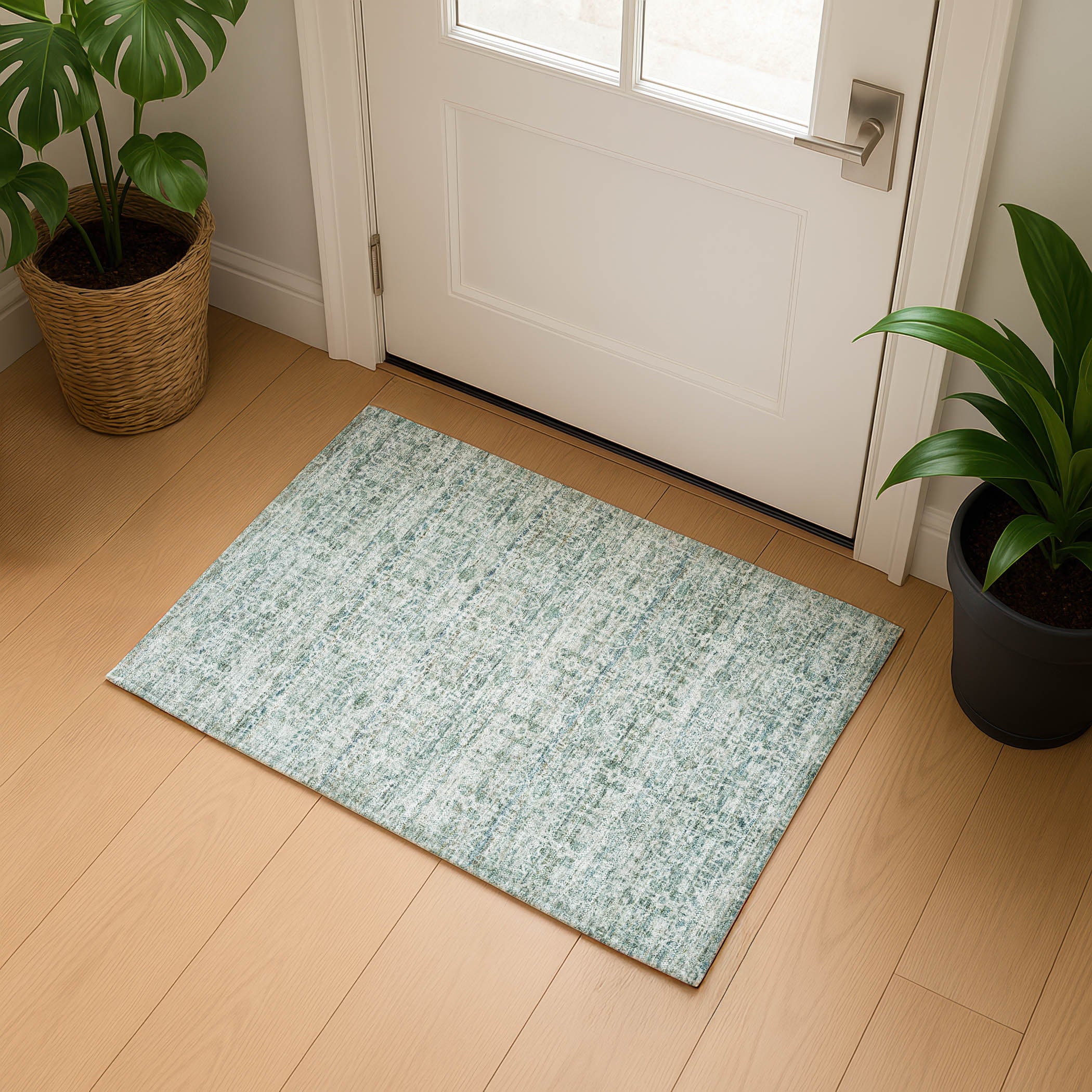 Hoi An Machine Washable Transitional Teal Rug 1'8" x 2'6" #shape_Rectangle