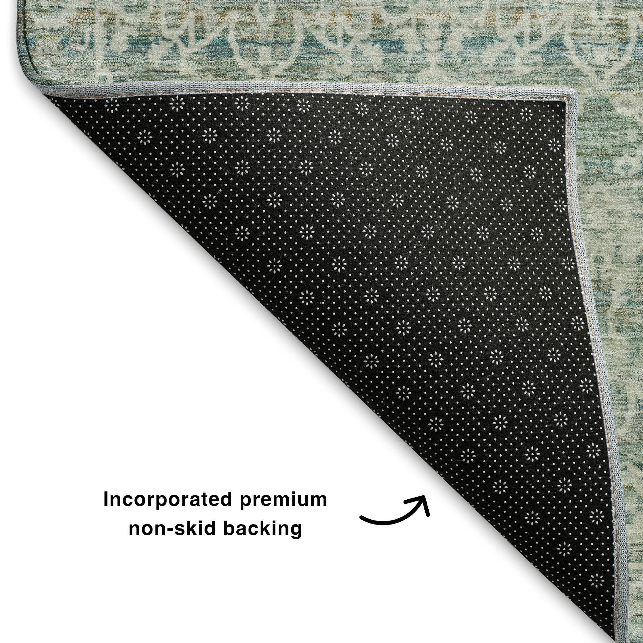 Hoi An Machine Washable Transitional Teal Rug 1'8" x 2'6" #shape_Rectangle