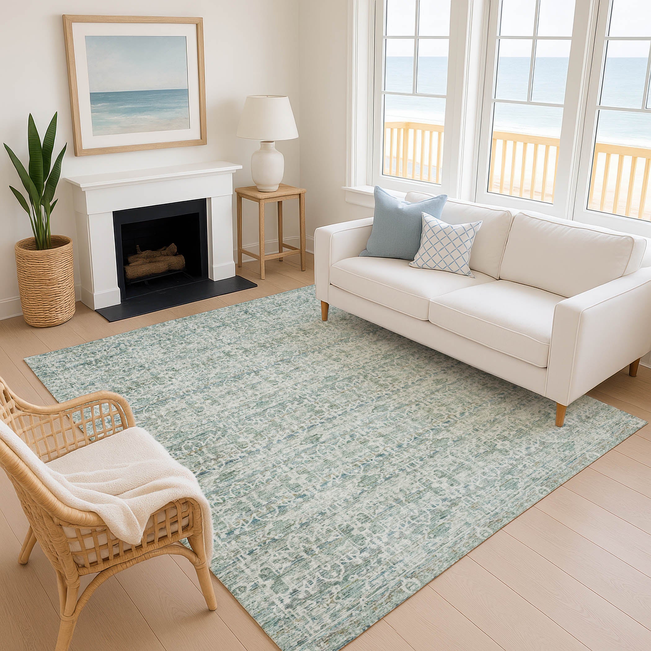 Hoi An Machine Washable Transitional Teal Rug 2'6" x 3'10" #shape_Rectangle