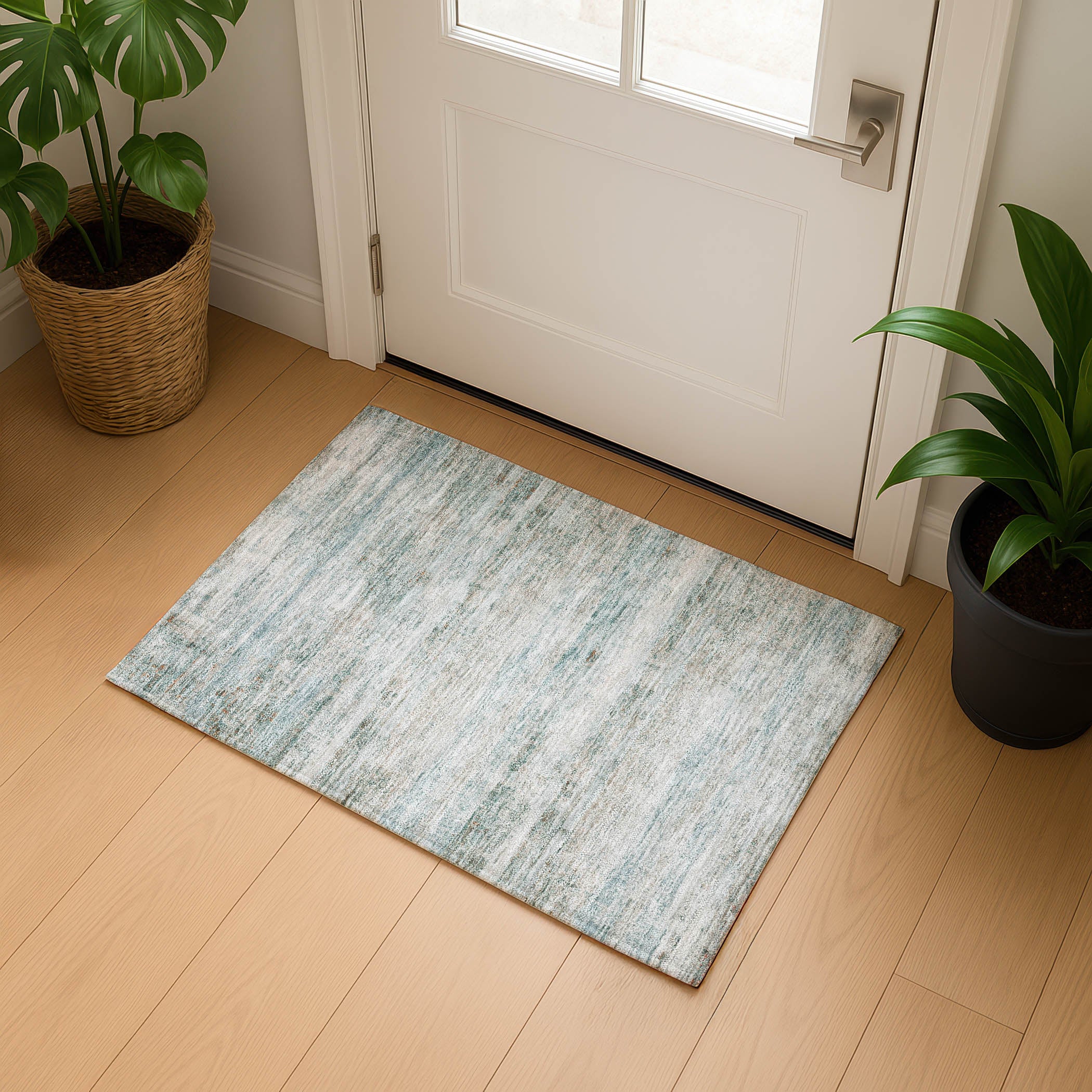 Lucerne Machine Washable Transitional Aqua Teal Rug 1'8" x 2'6" #shape_Rectangle