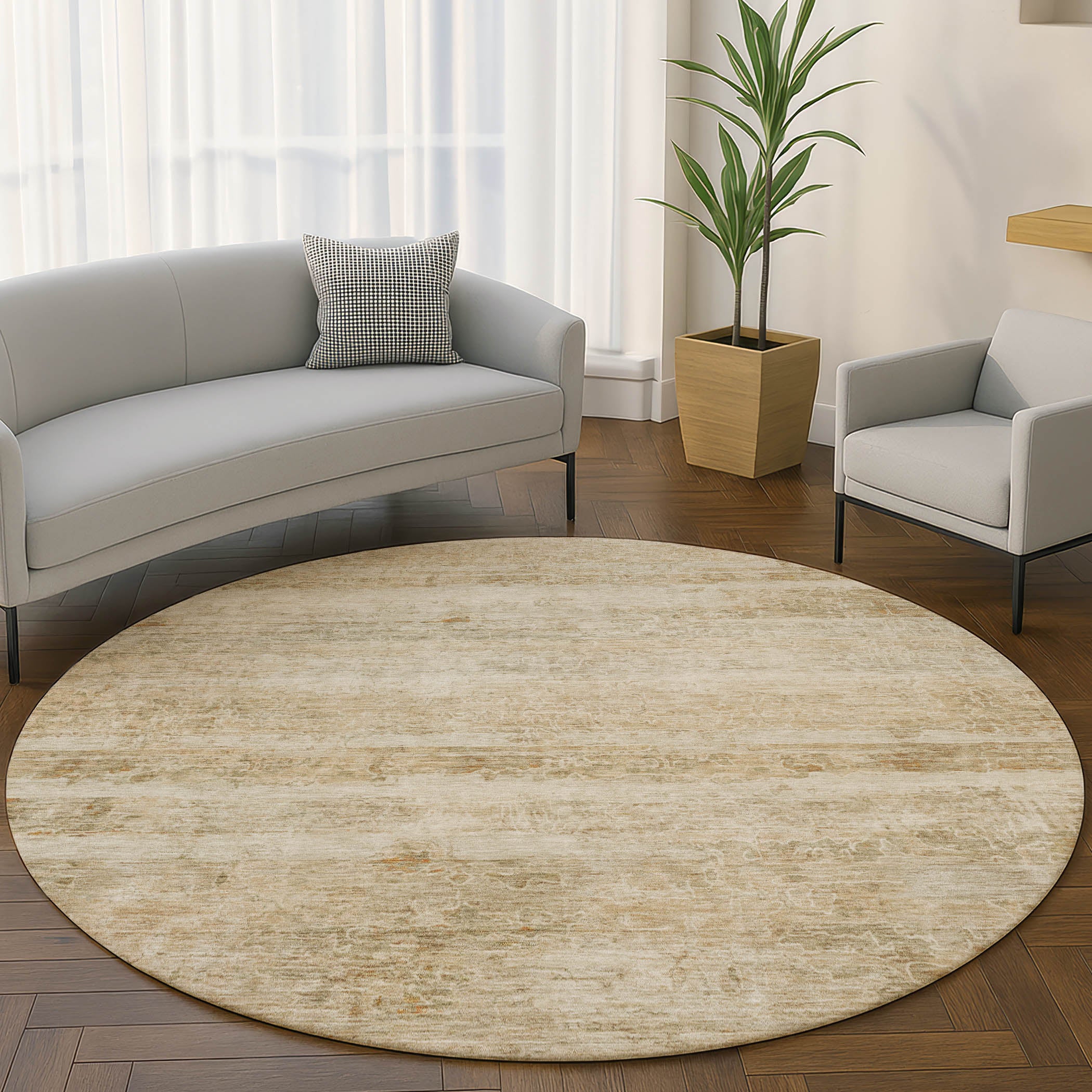 Lucerne Machine Washable Transitional Brown Rug 8' x 8' #shape_Round