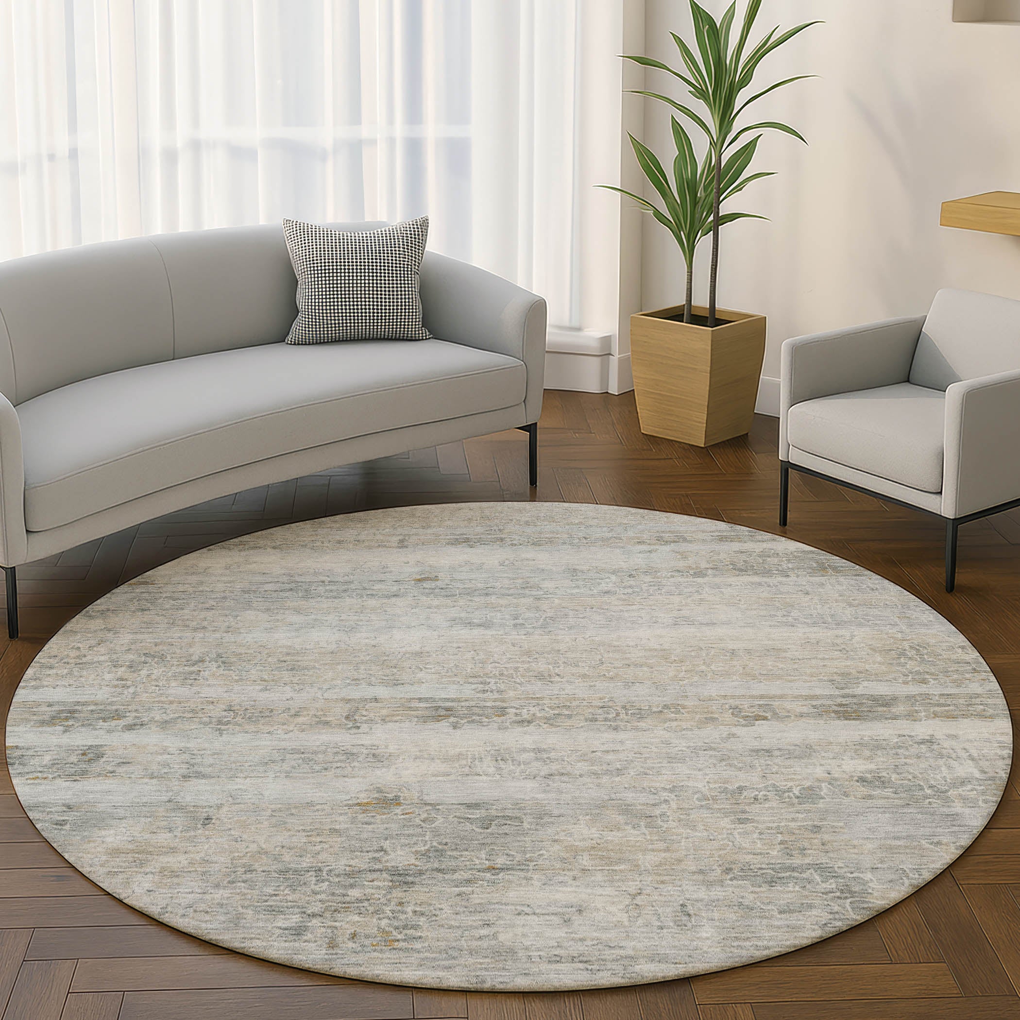 Lucerne Machine Washable Transitional Granite Gray Rug 8' x 8' #shape_Round