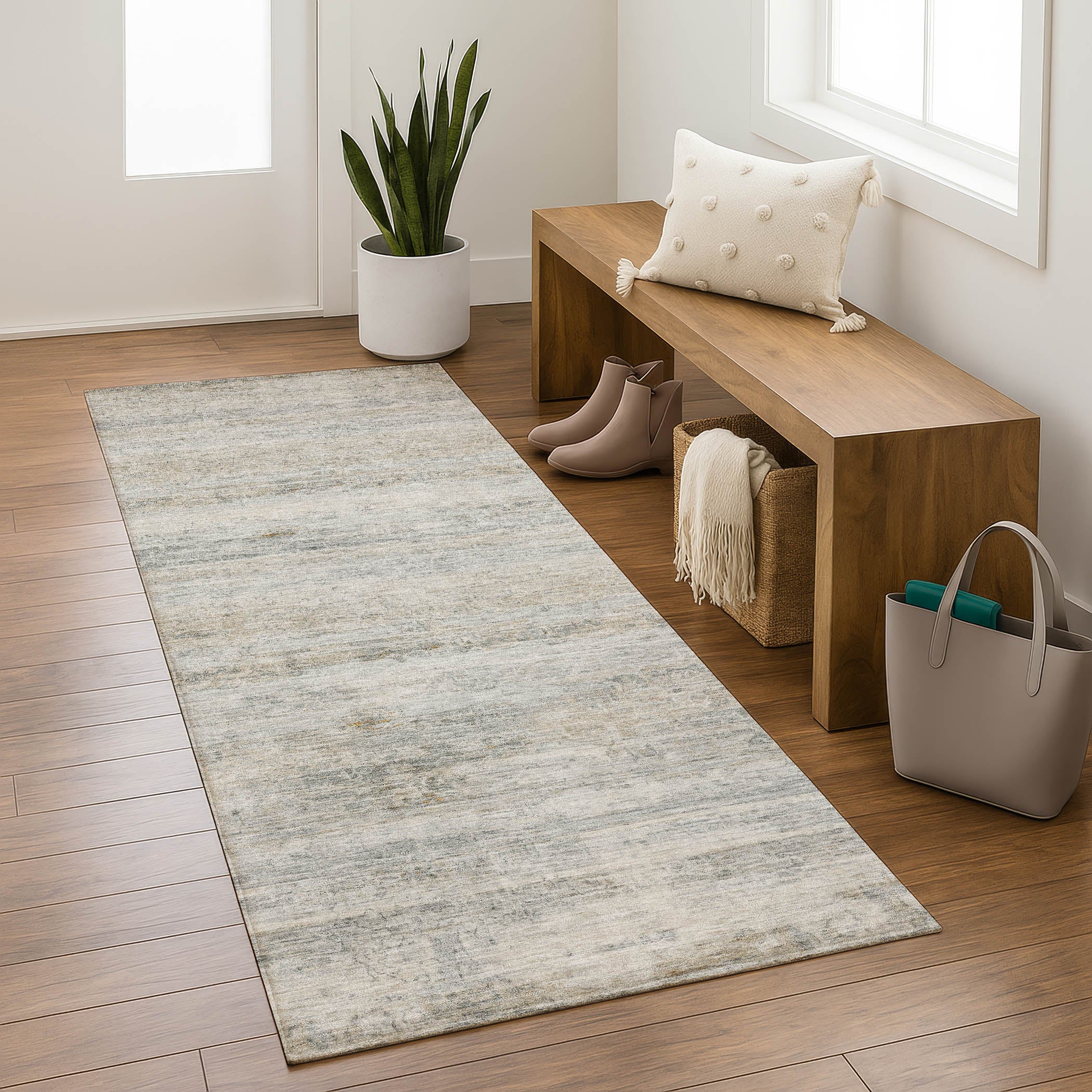 Lucerne Machine Washable Transitional Granite Gray Rug 2'3" x 7'6" #shape_Runner