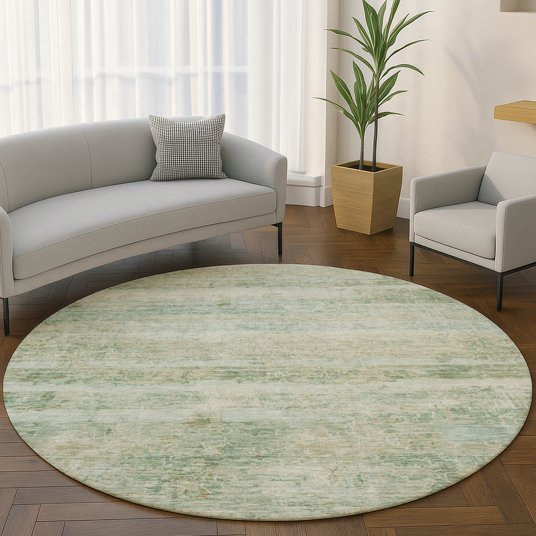 Lucerne Machine Washable Transitional Green Rug 8' x 8' #shape_Round